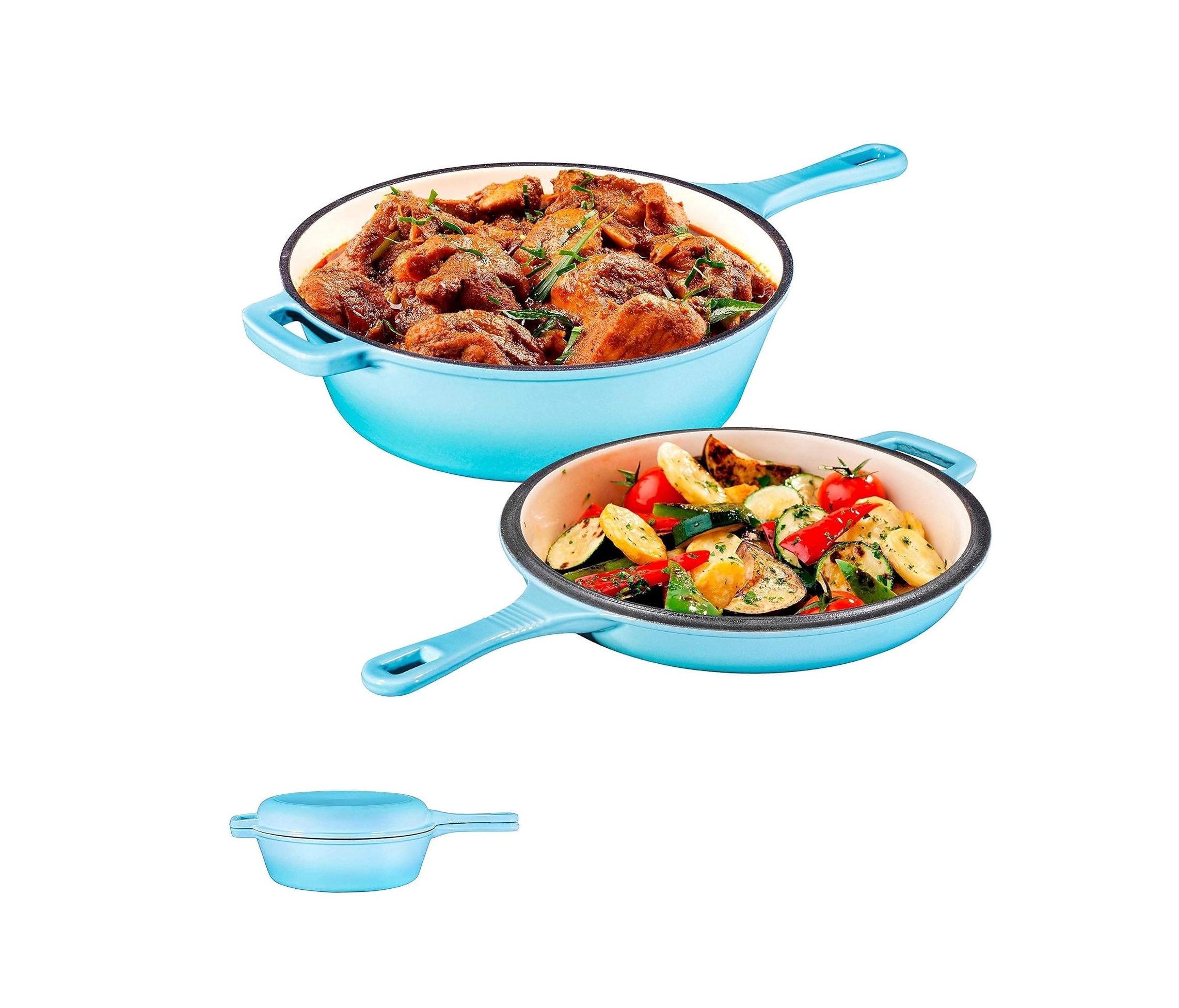 Cratita fonta emailata dubla cu capac 14x27cm albastru deschis Handy KitchenServ