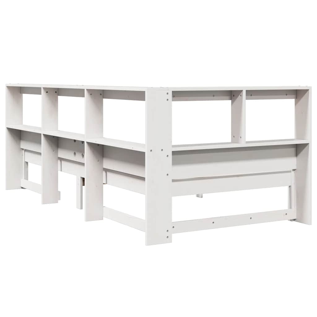 Pat cu bibliotecă fără saltea, alb, 100x200 cm, lemn masiv pin GartenMobel Dekor