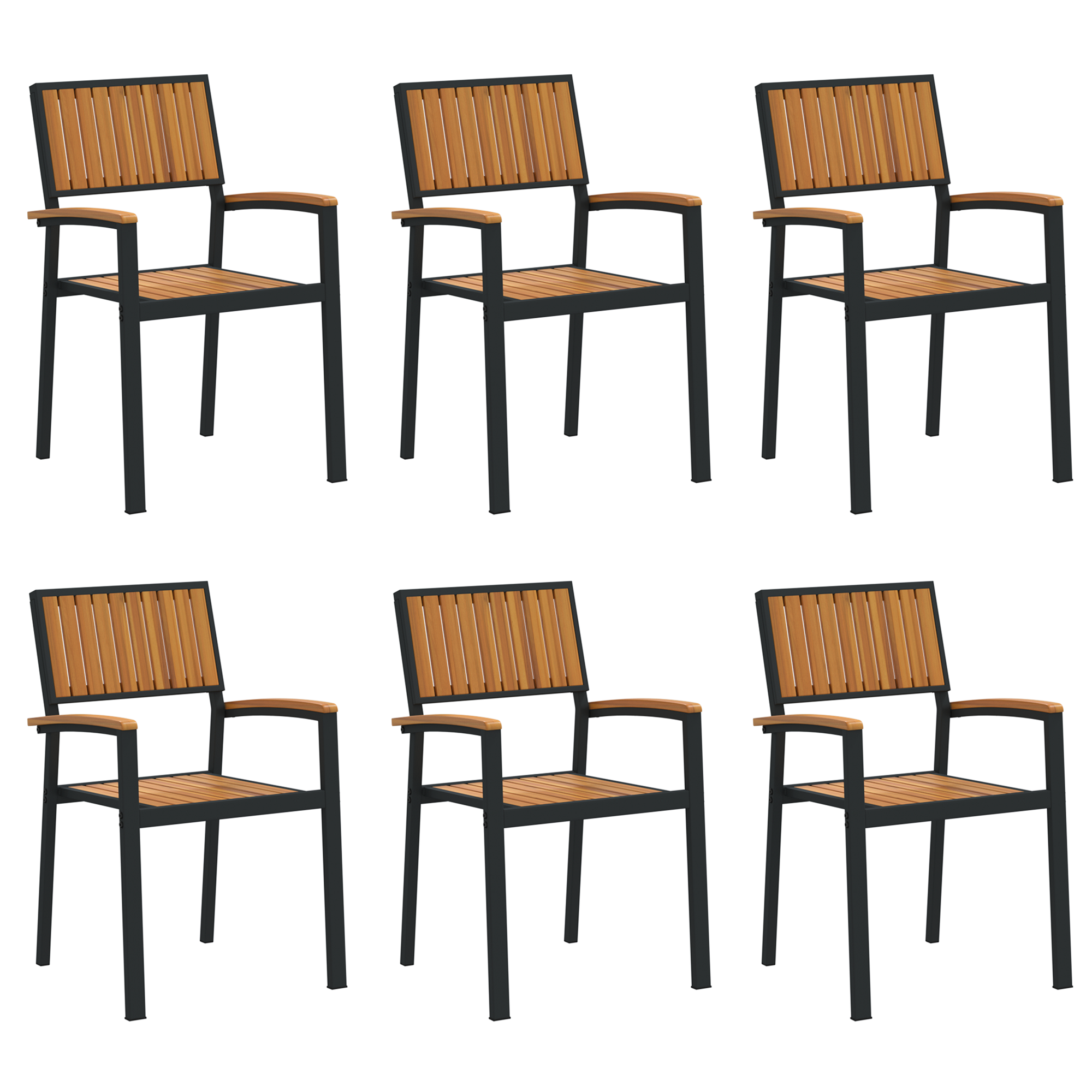 Scaune de grădină stacking 6 pcs Oțel negru și lemn solid de acacia GartenMobel Dekor