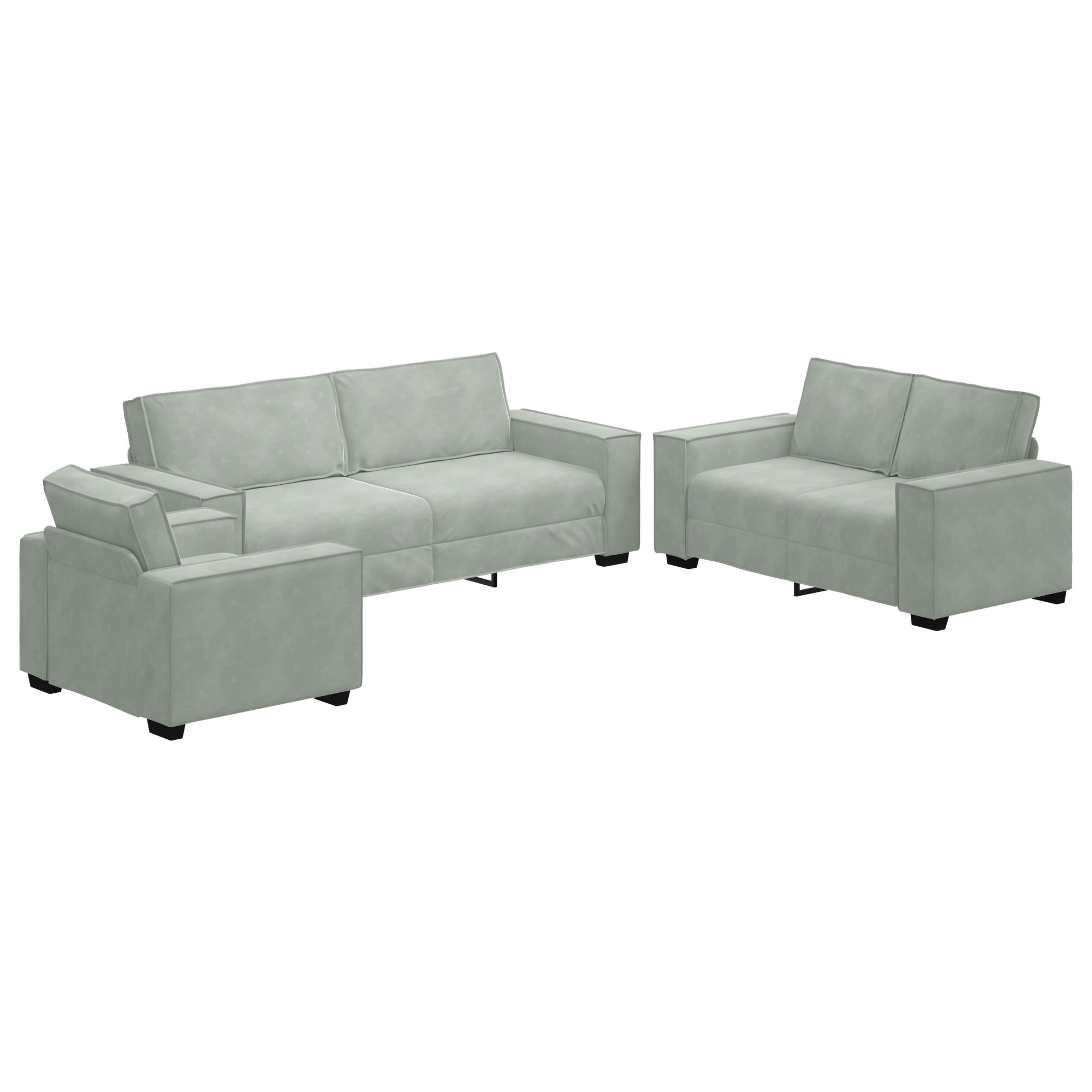 Set canapea, 3 piese, perne gri deschis, catifea GartenMobel Dekor