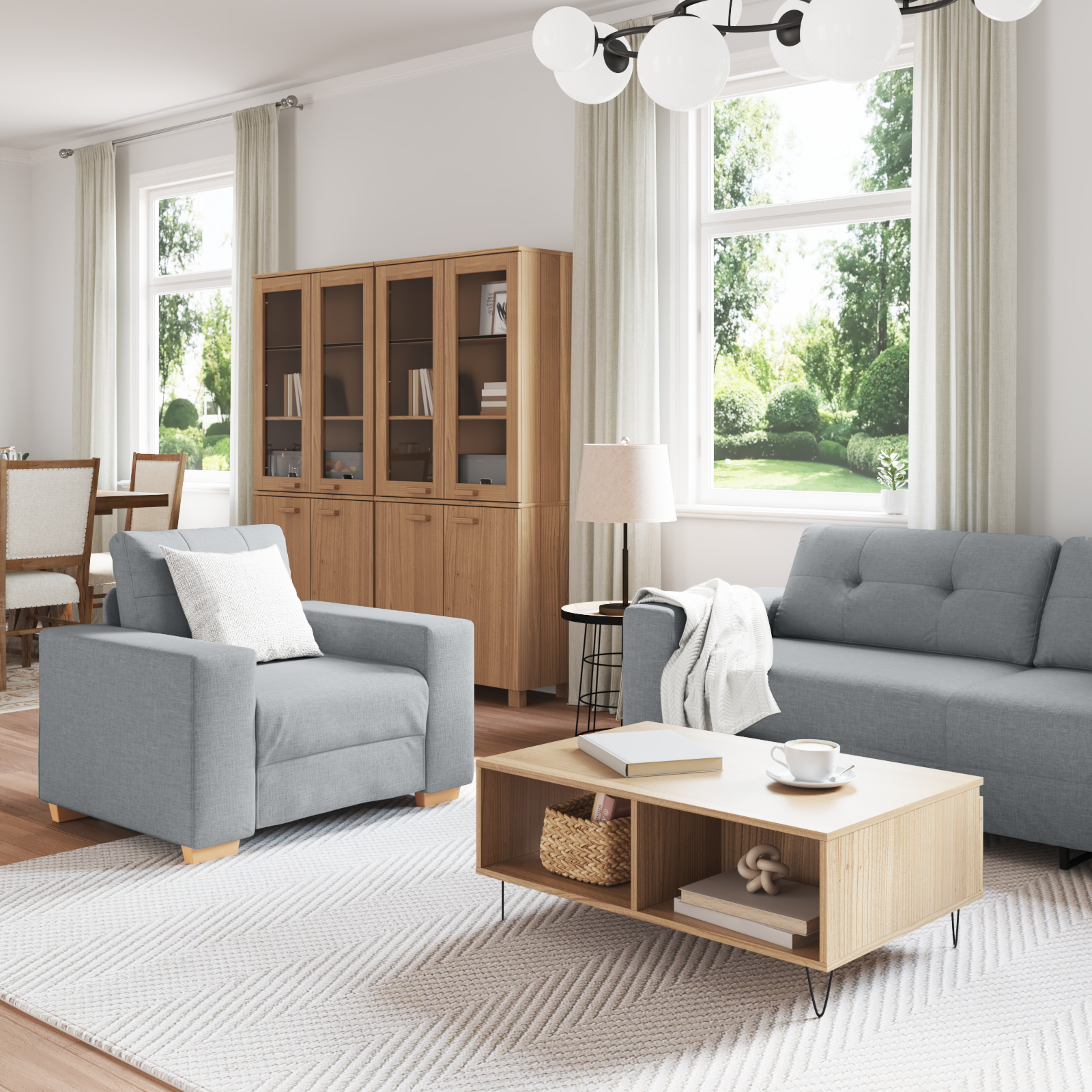 Set canapea, 3 piese, perne gri deschis, textil GartenMobel Dekor