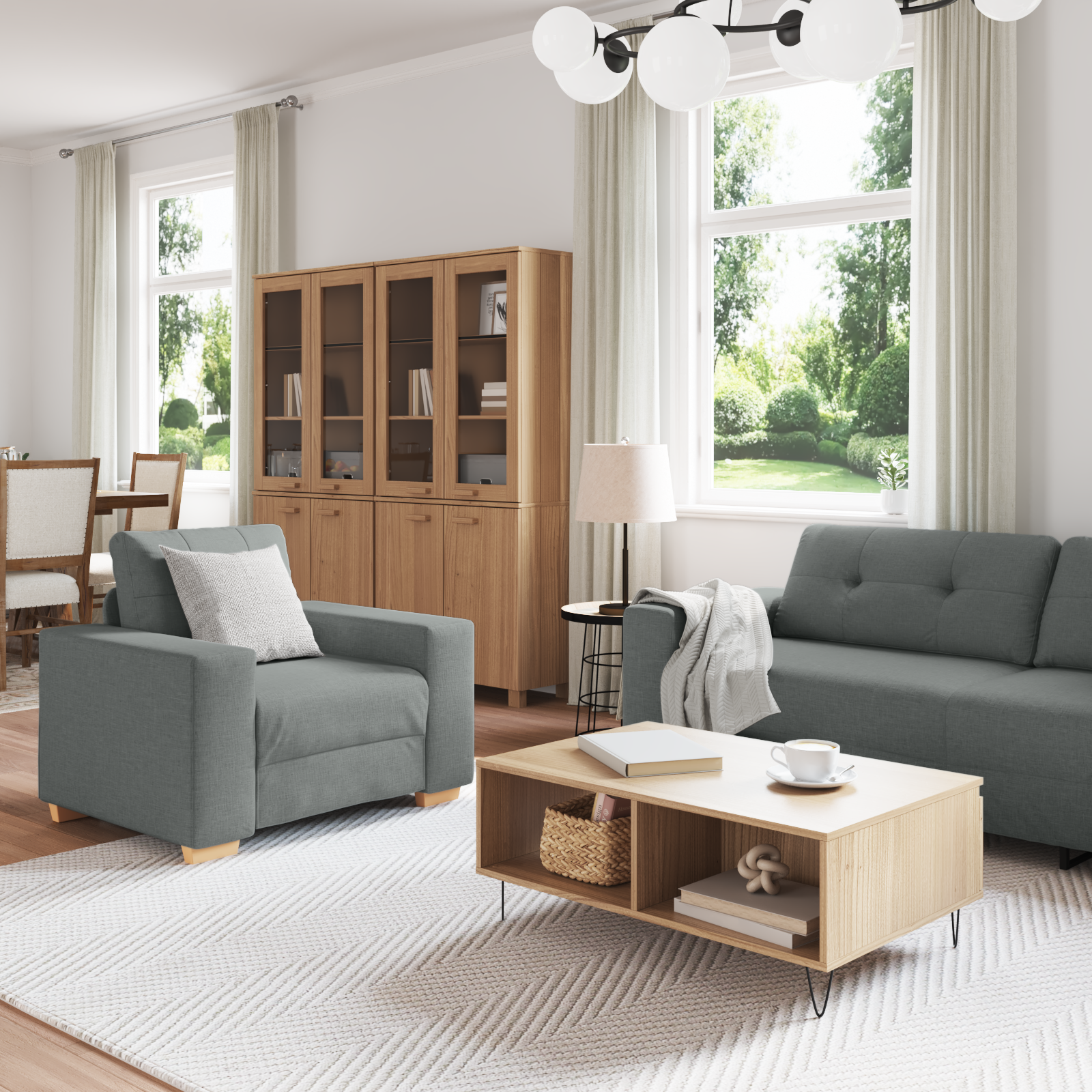 Set canapea, 3 piese, perne gri închis, textil GartenMobel Dekor