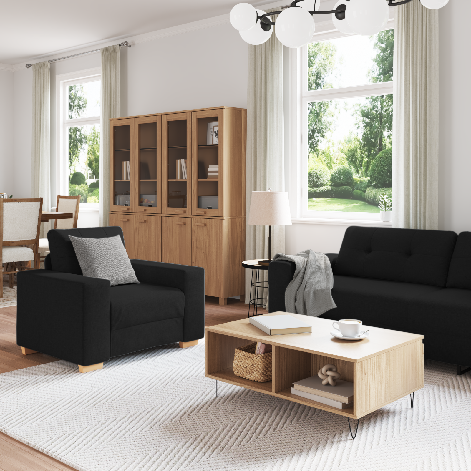Set canapea, 3 piese, perne negre, textil GartenMobel Dekor