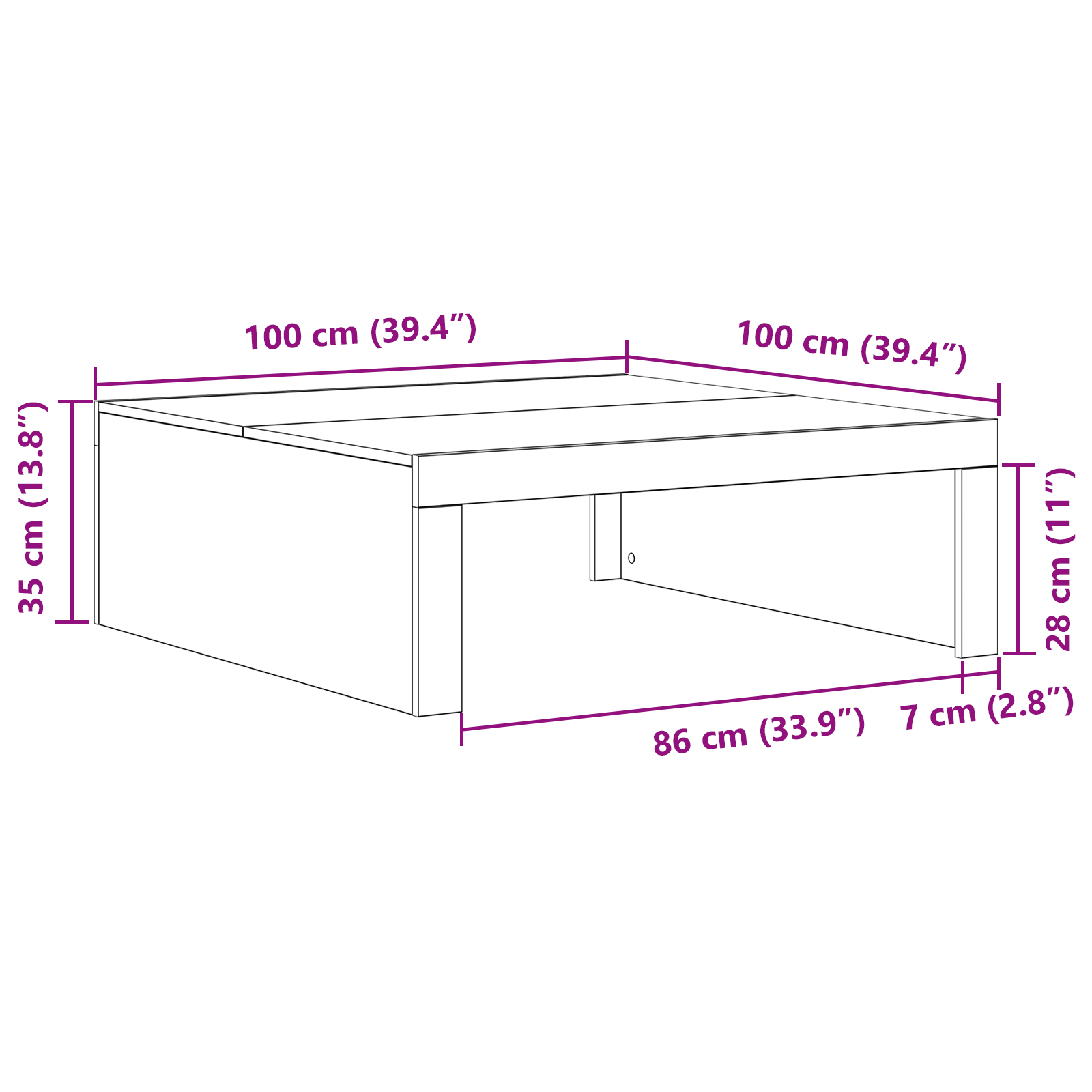 Masă de cafea din stejar negru - 100x100x35 cm din lemn laminat GartenMobel Dekor