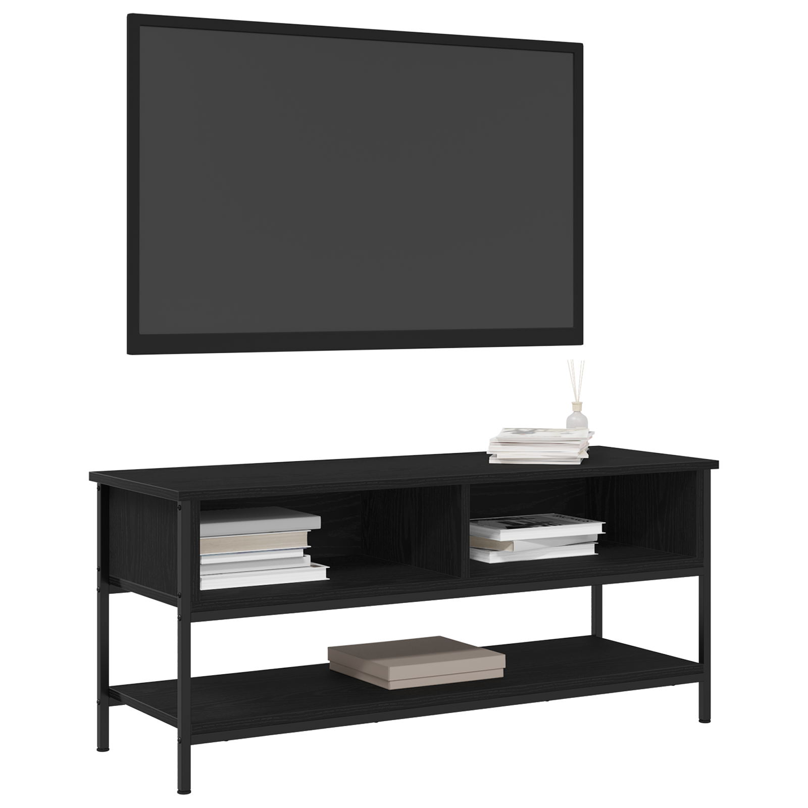 Dulap TV, stejar negru, 100x35x45 cm, lemn prelucrat & oțel GartenMobel Dekor