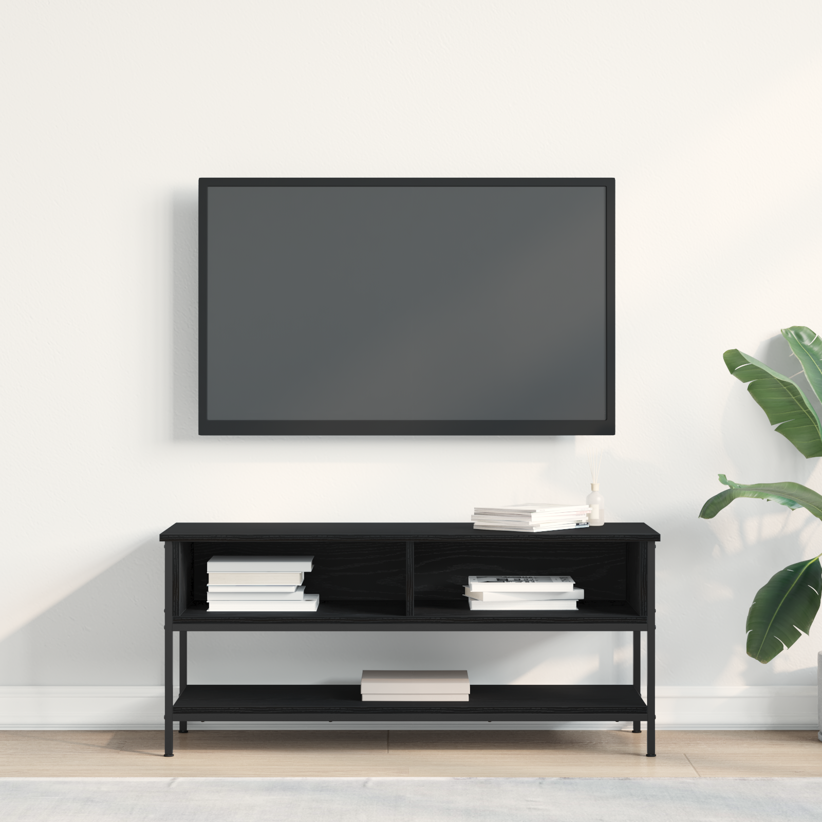 Dulap TV, stejar negru, 100x35x45 cm, lemn prelucrat & oțel GartenMobel Dekor