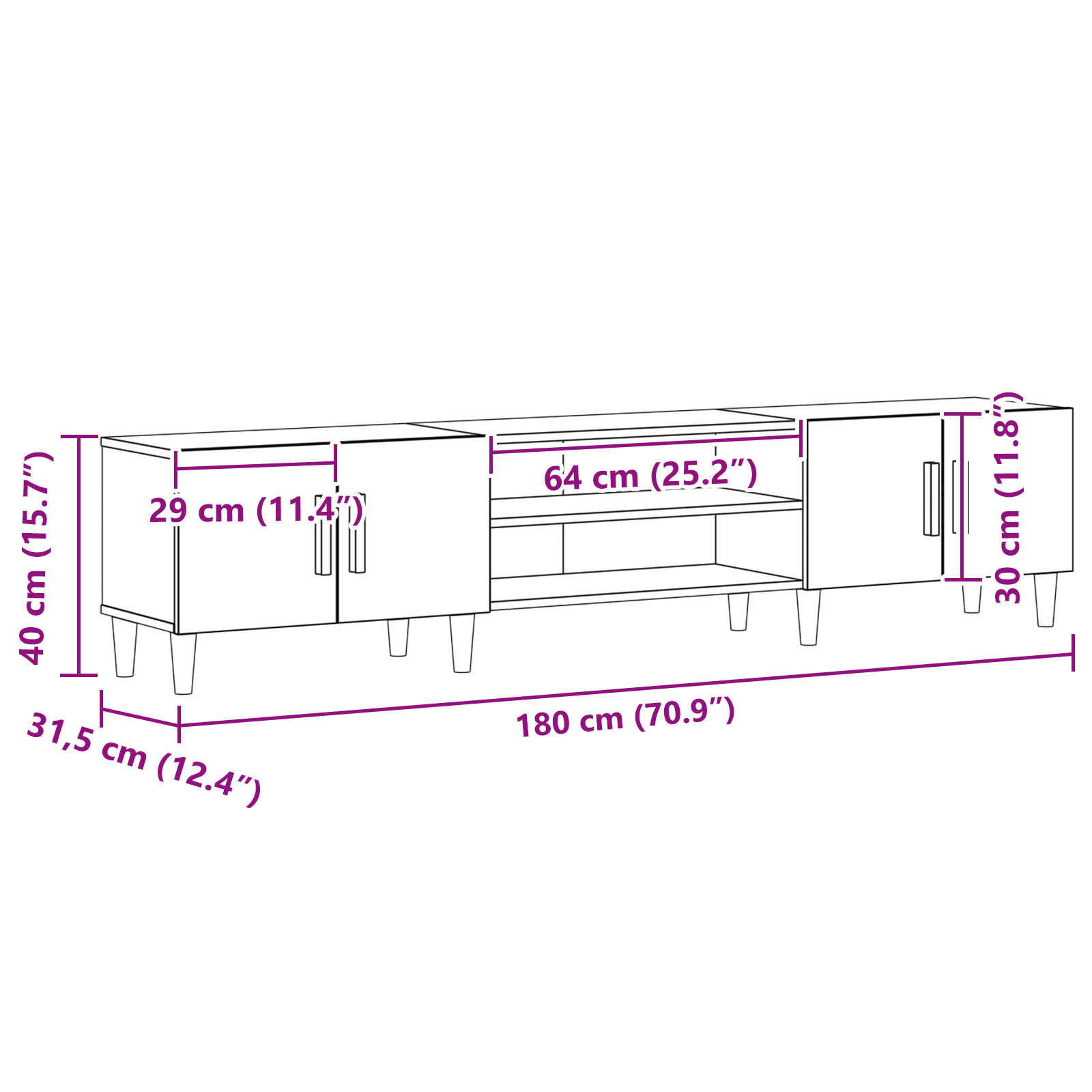 Dulap TV, stejar negru, 180x31,5x40 cm, lemn prelucrat GartenMobel Dekor