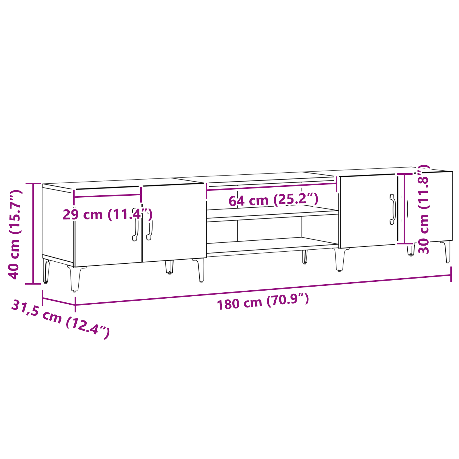 Dulap TV, stejar negru, 180x31,5x40 cm, lemn prelucrat GartenMobel Dekor