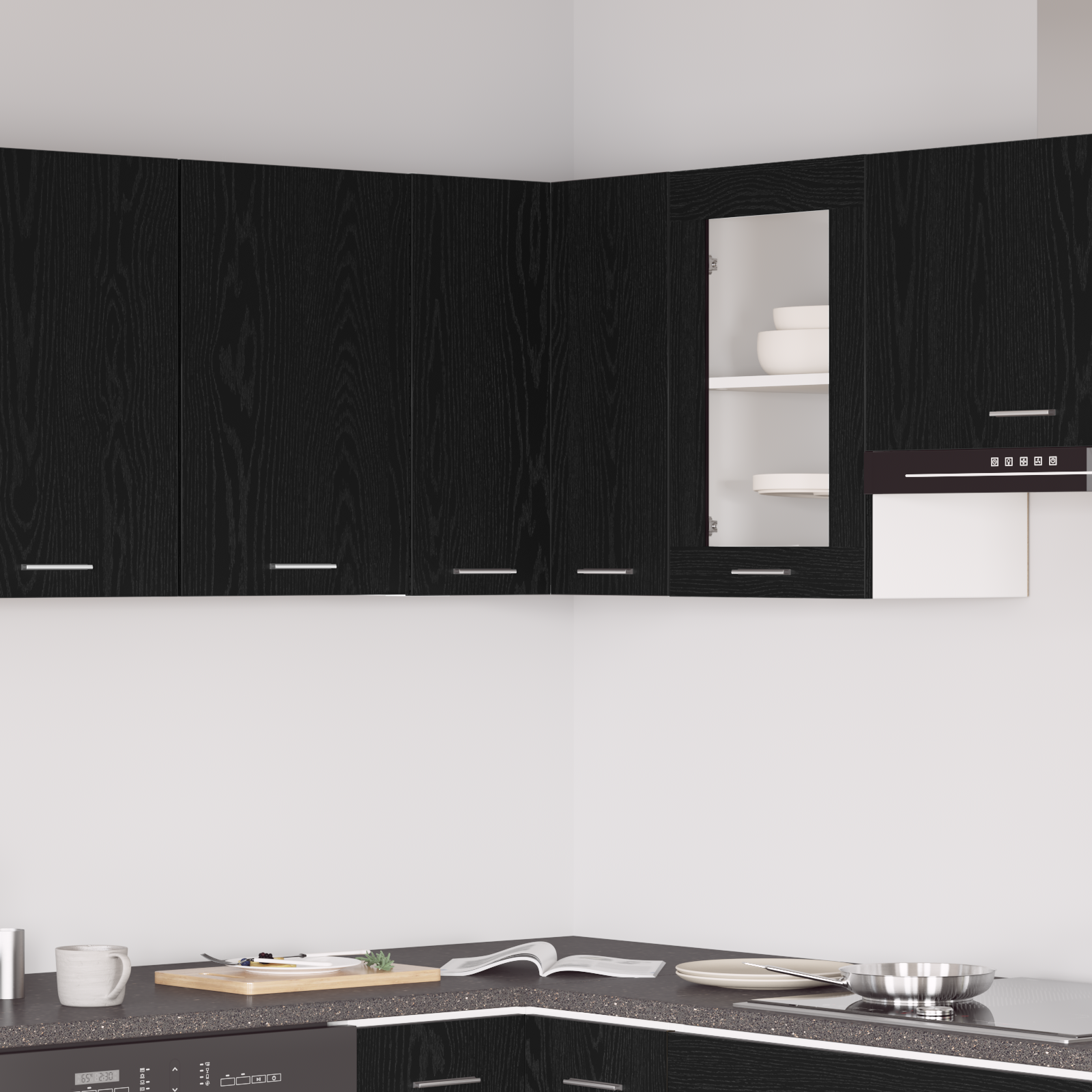 Dulap colțar suspendat  - Stejar negru - 57x57x60 cm - Fabricat din lemn prelucrat GartenMobel Dekor