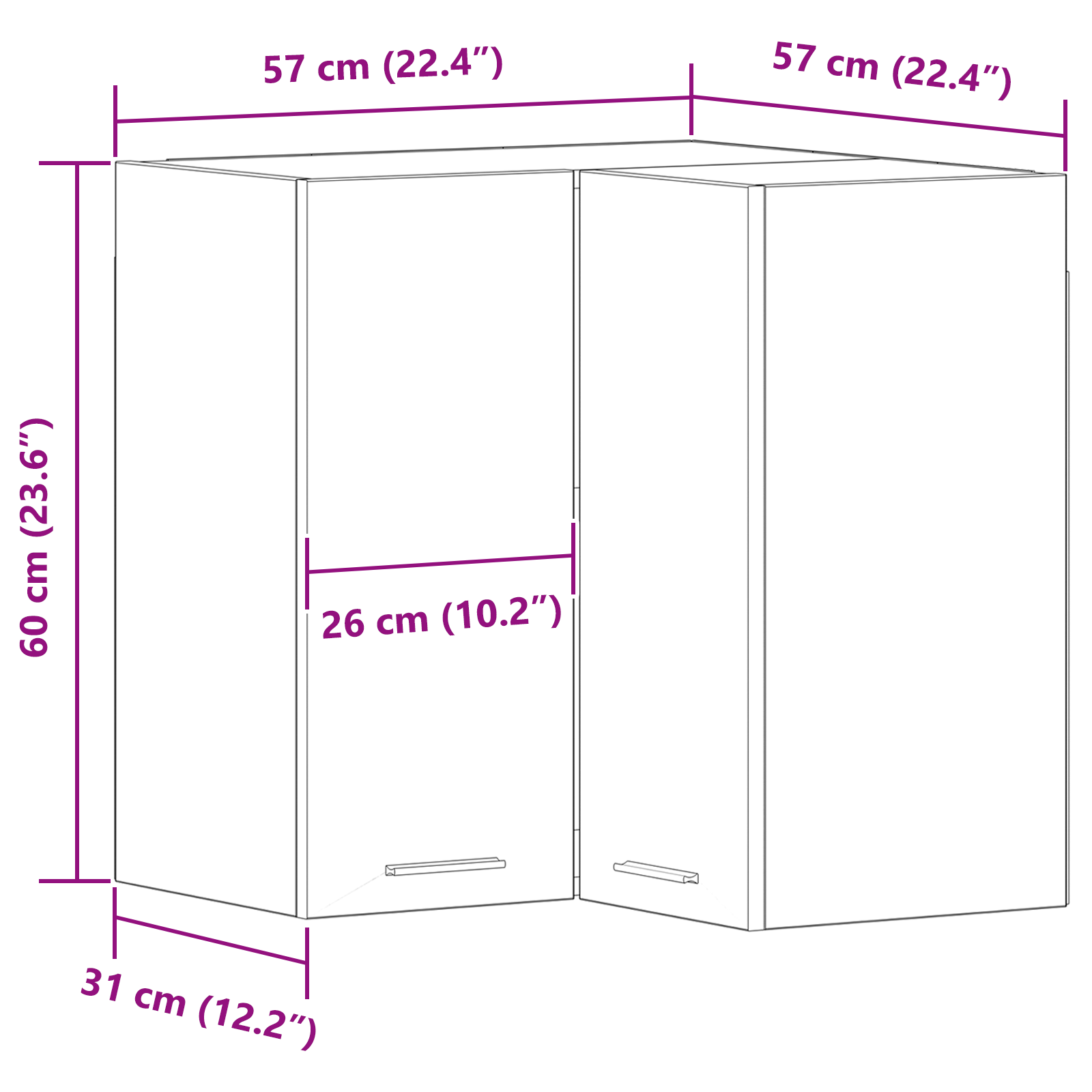 Dulap colțar suspendat  - Stejar negru - 57x57x60 cm - Fabricat din lemn prelucrat GartenMobel Dekor