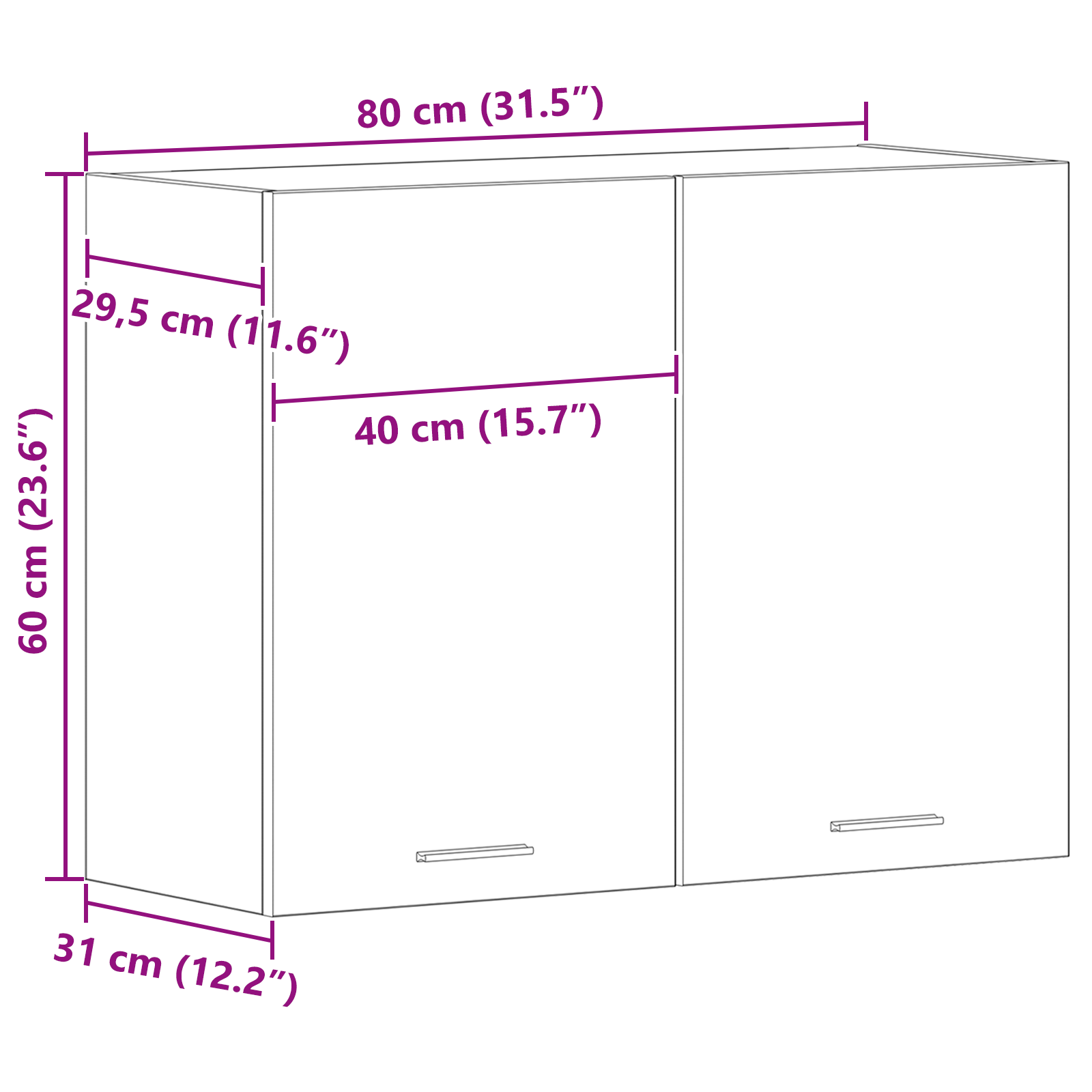 Dulap suspendat  din stejar negru - 80x31x60 cm - Fabricat din lemn prelucrat GartenMobel Dekor