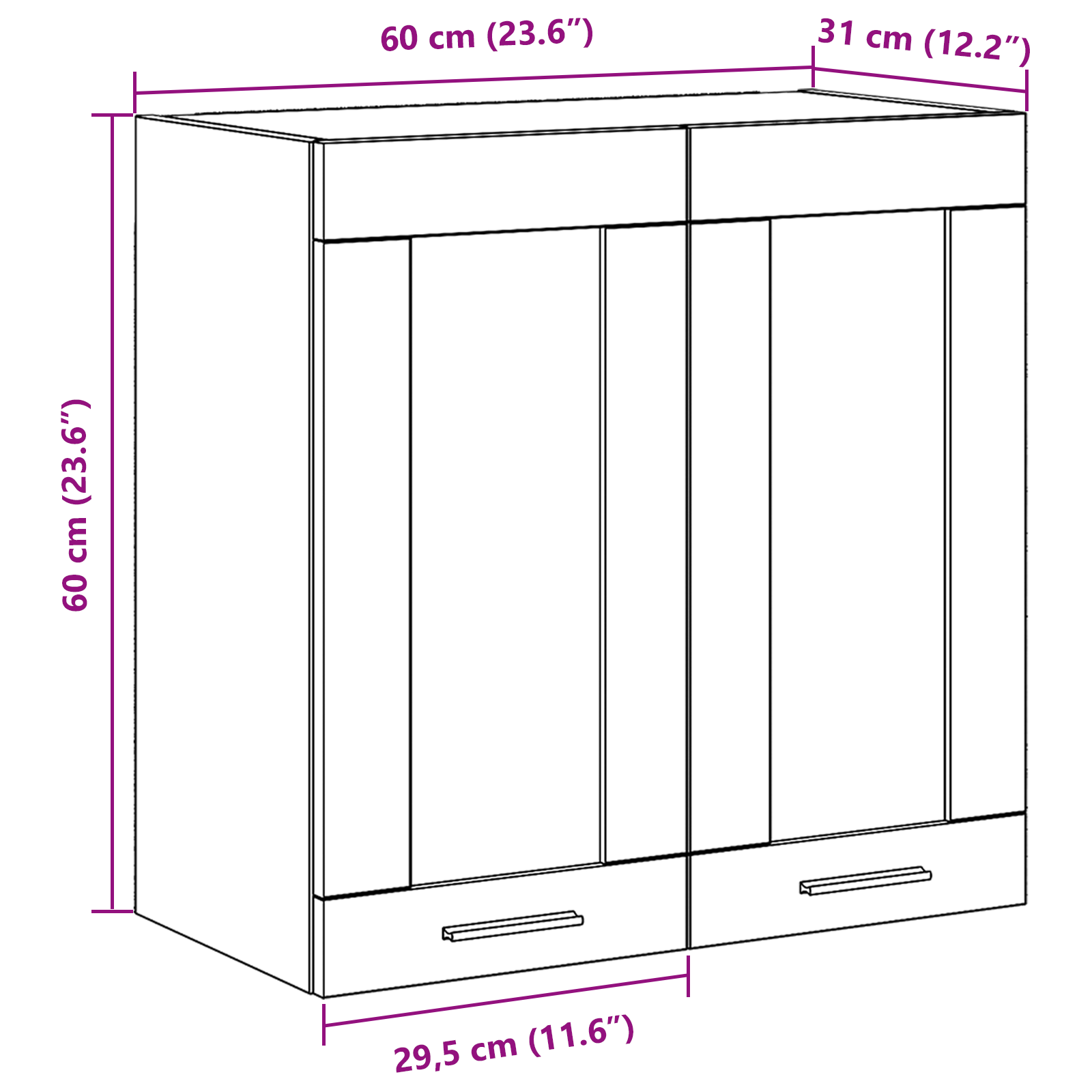Cabinet de sticlă suspendat în stejar negru - 60x31x60 cm GartenMobel Dekor