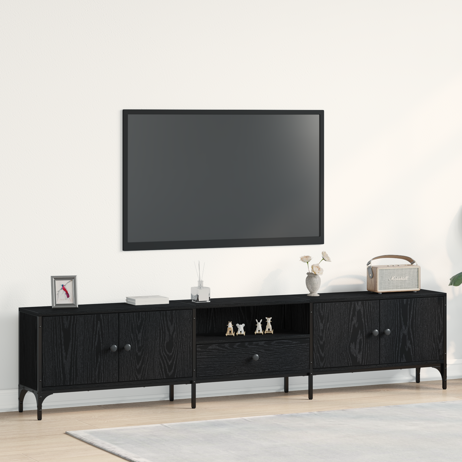 Dulap TV cu sertar, stejar negru, 200x25x44 cm, lemn prelucrat GartenMobel Dekor
