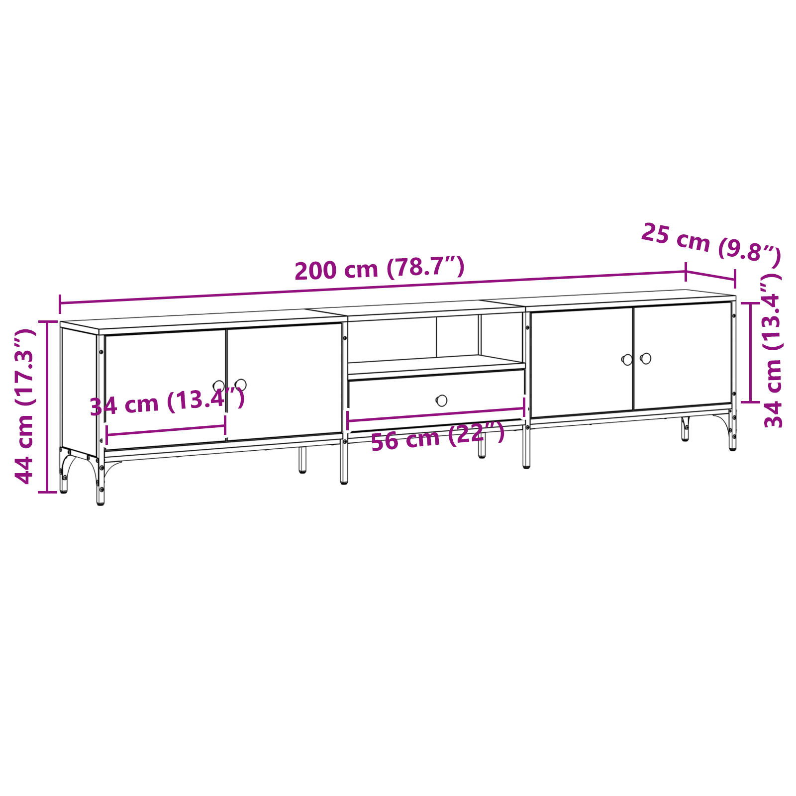 Dulap TV cu sertar, stejar negru, 200x25x44 cm, lemn prelucrat GartenMobel Dekor