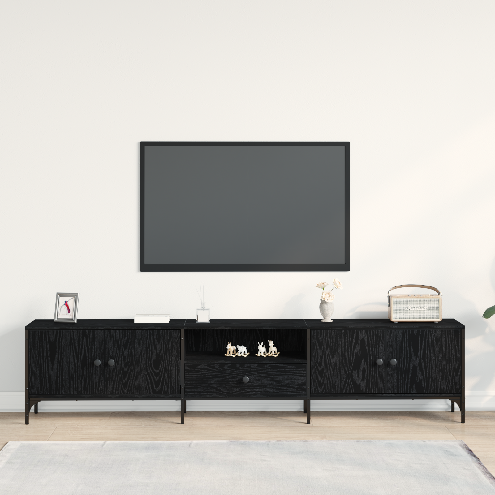 Dulap TV cu sertar, stejar negru, 200x25x44 cm, lemn prelucrat GartenMobel Dekor