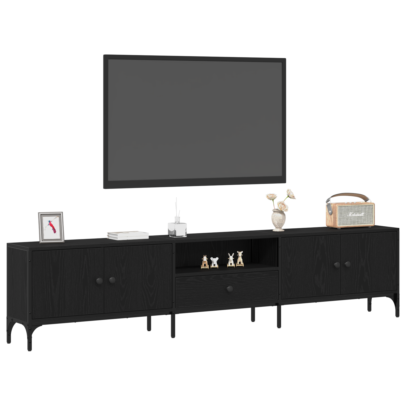 Dulap TV cu sertar, stejar negru, 200x25x44 cm, lemn prelucrat GartenMobel Dekor