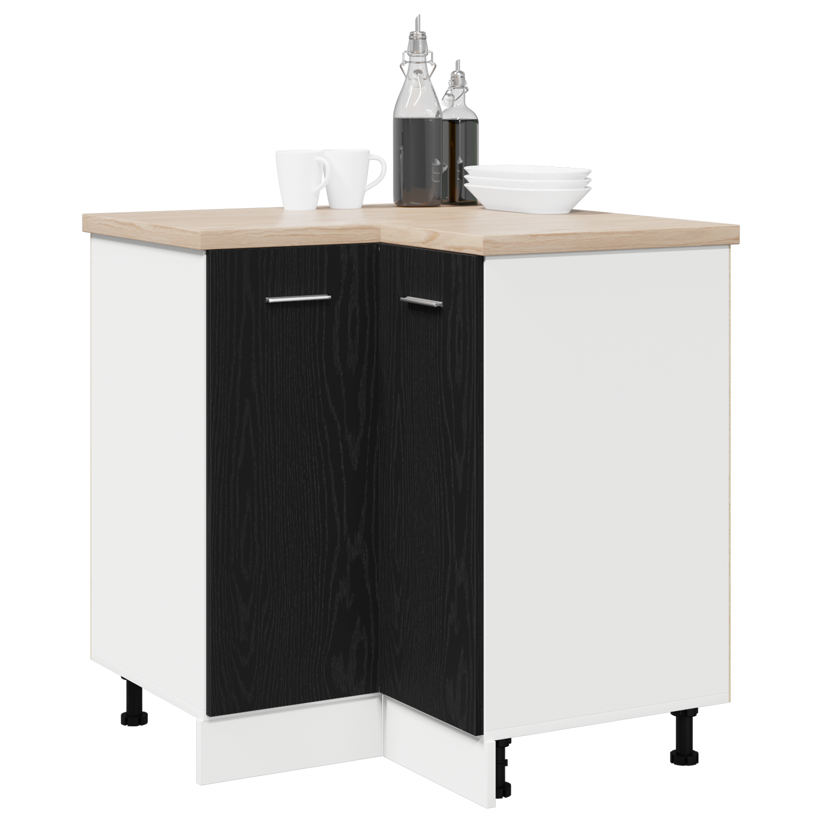 Dulap de colț Negru din stejar - 75.5x75.5x81.5 cm GartenMobel Dekor