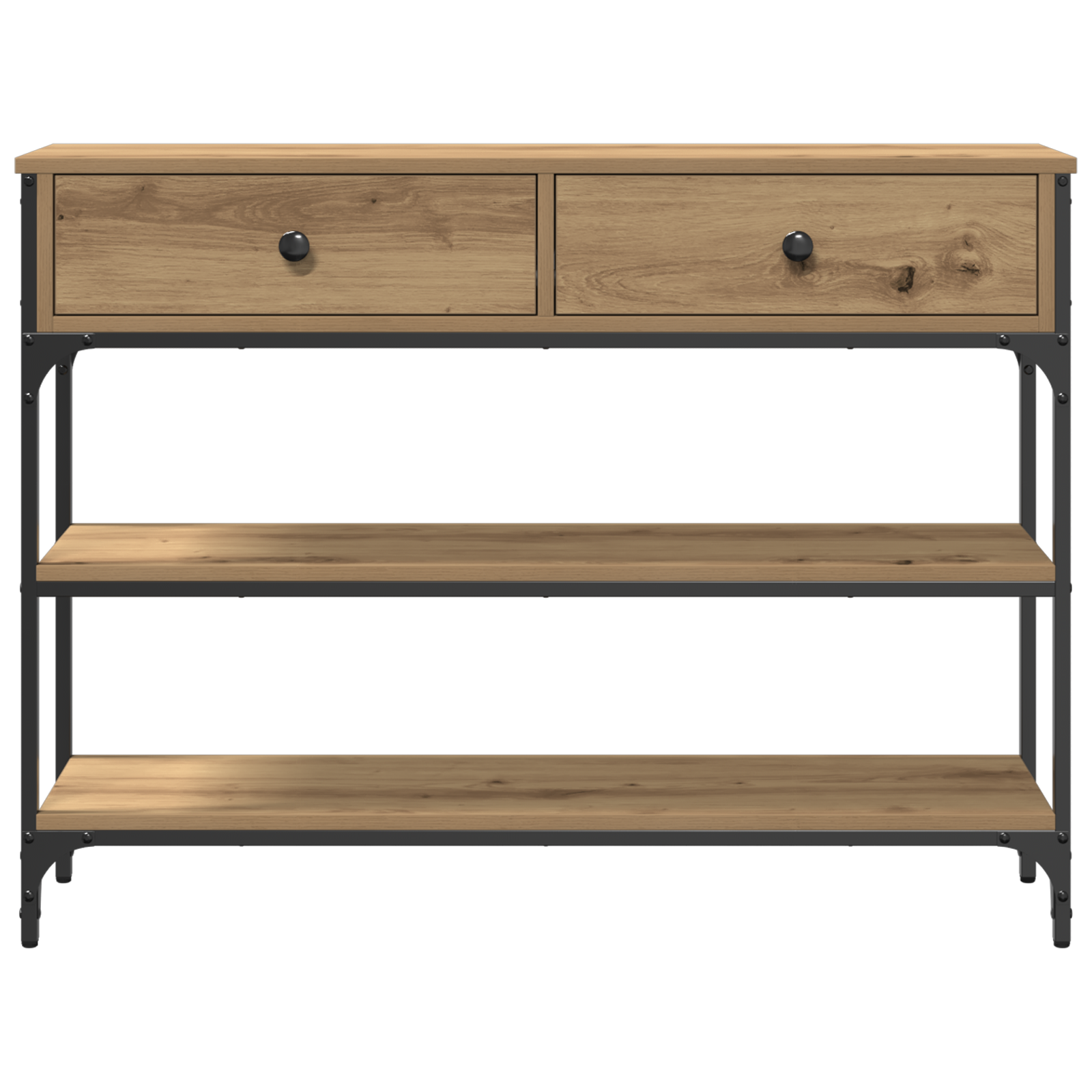 Masă consolă, stejar artizanal, 100x25x75 cm, lemn și oțel GartenMobel Dekor