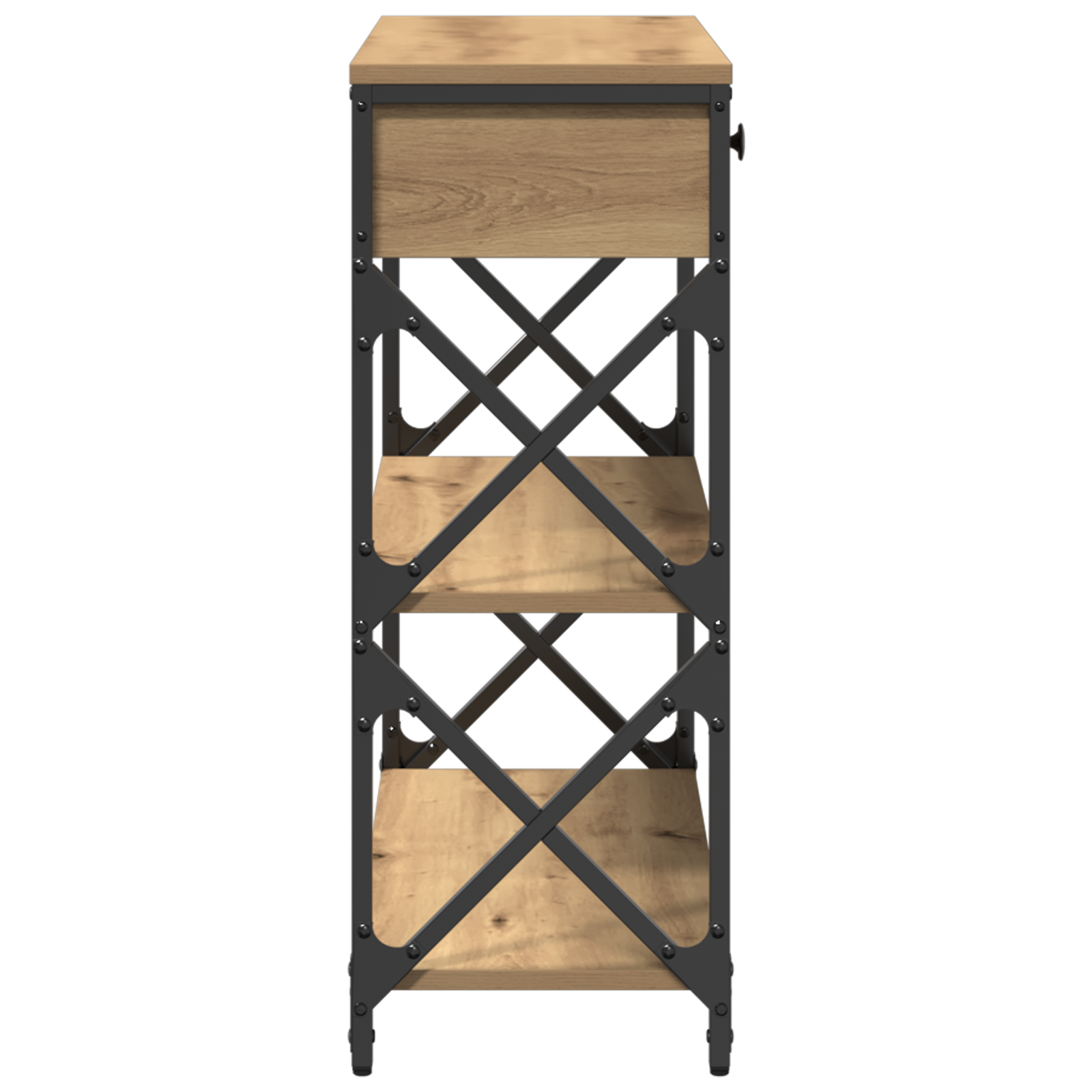 Masă consolă, stejar artizanal, 75x28x75 cm, lemn și oțel GartenMobel Dekor