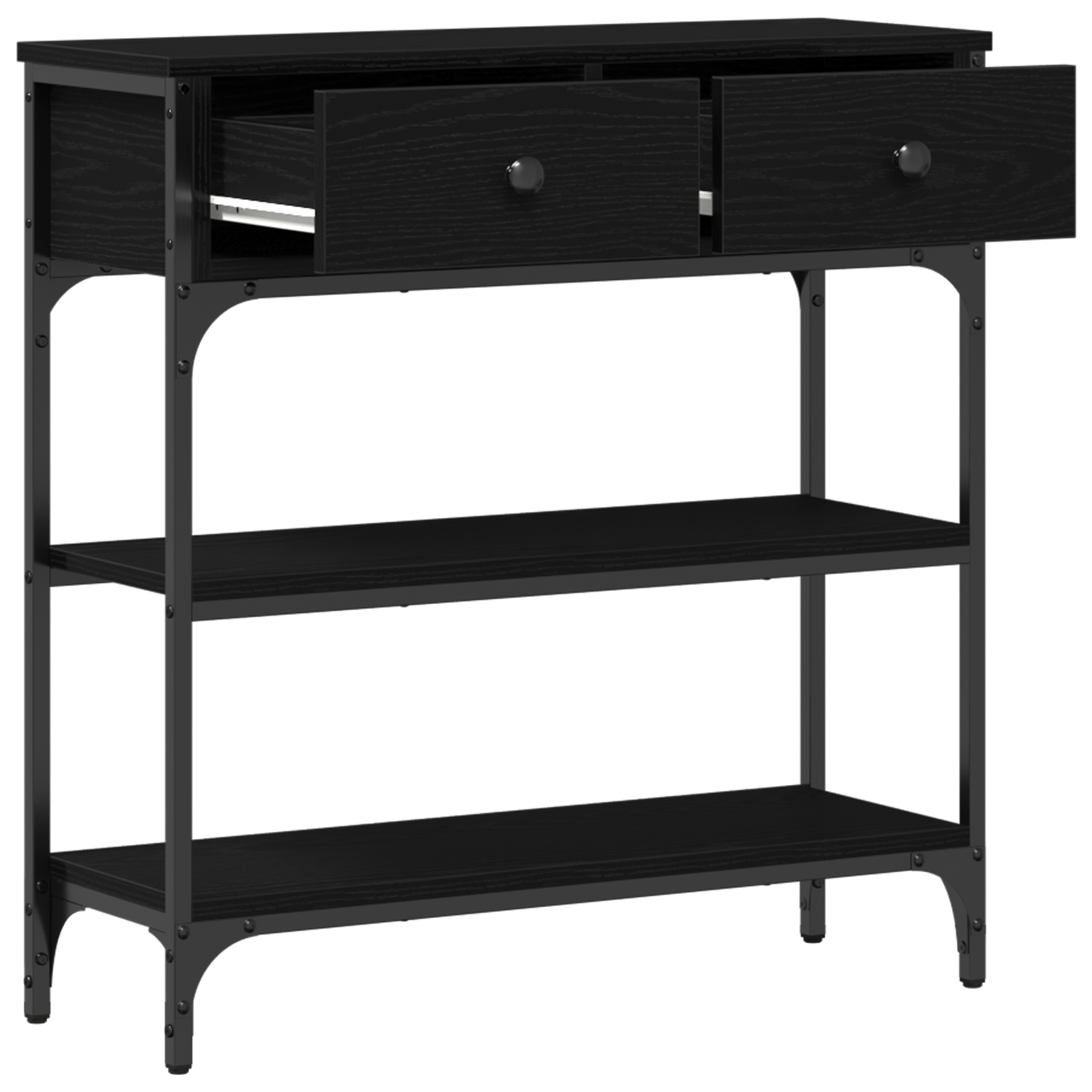 Masă consolă, stejar negru, 72,5x25x75 cm lemn prelucrat & oțel GartenMobel Dekor