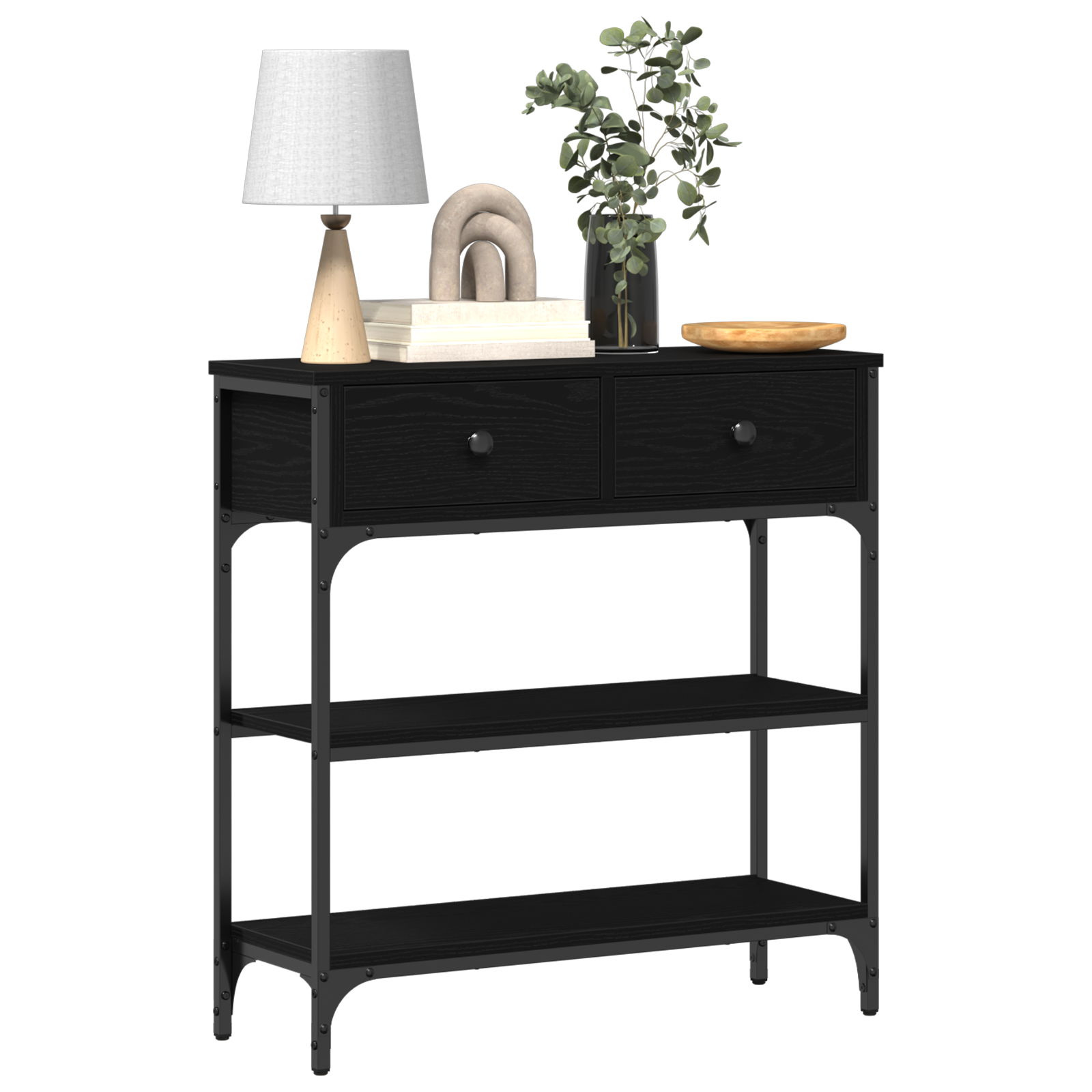 Masă consolă, stejar negru, 72,5x25x75 cm lemn prelucrat & oțel GartenMobel Dekor