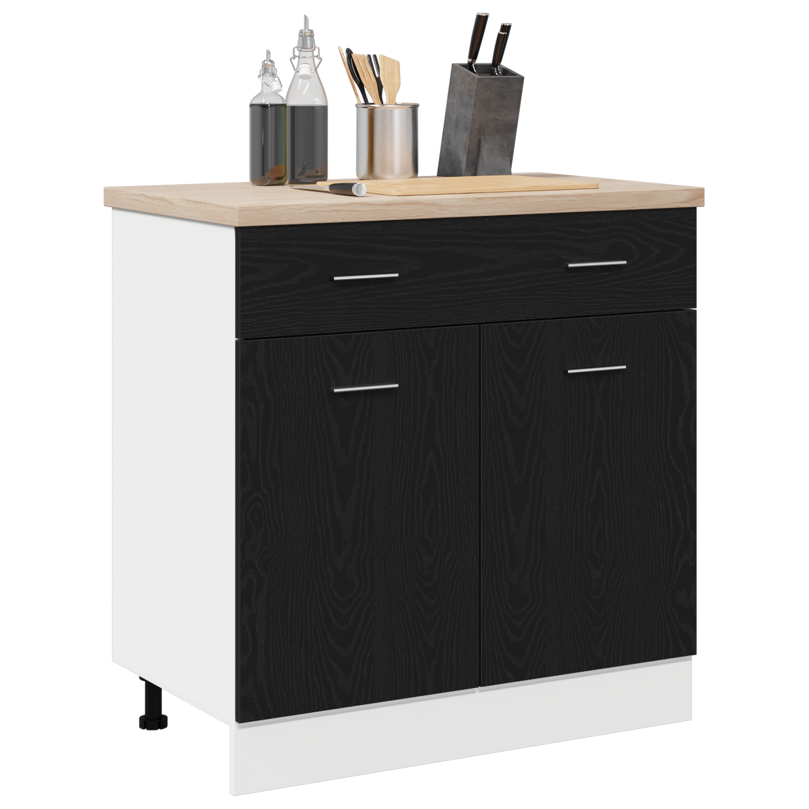 Dulap  cu sertar în stejar negru, 80x46x81.5 cm, Fabricat din lemn prelucrat GartenMobel Dekor