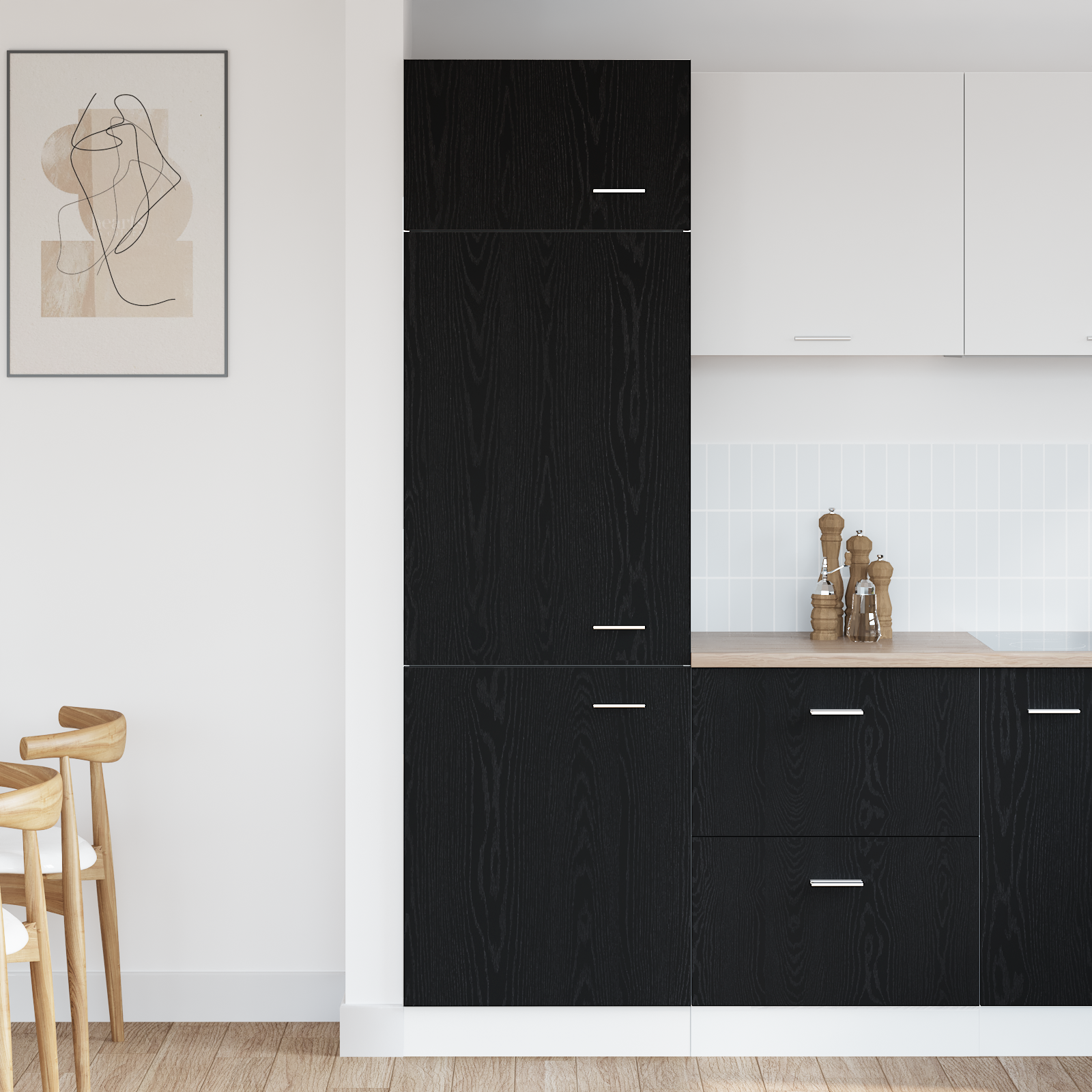 Dulap Frigidere  în Stejar Negru - 60x57x207 cm, Fabricat din Lemn Prelucrat GartenMobel Dekor