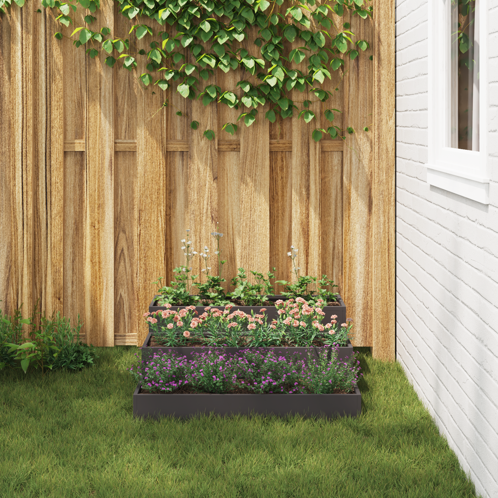 Ghivece pentru grădină 3-nivele 90x90x35 cm Oțel Negru GartenMobel Dekor