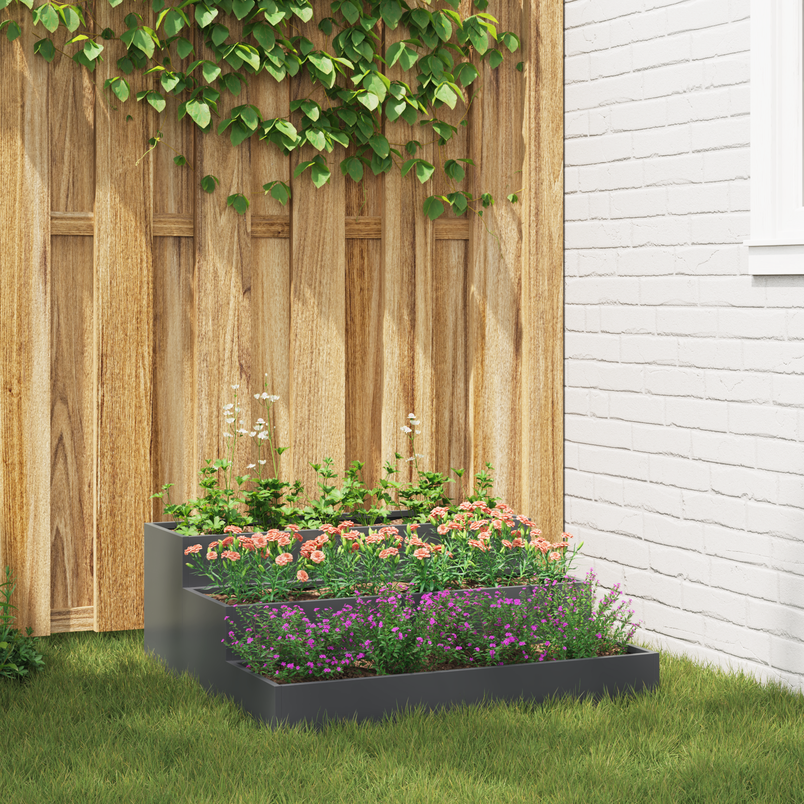 Ghiveci de Grădină 3-Tier 90x90x35 cm Oțel Antracit GartenMobel Dekor