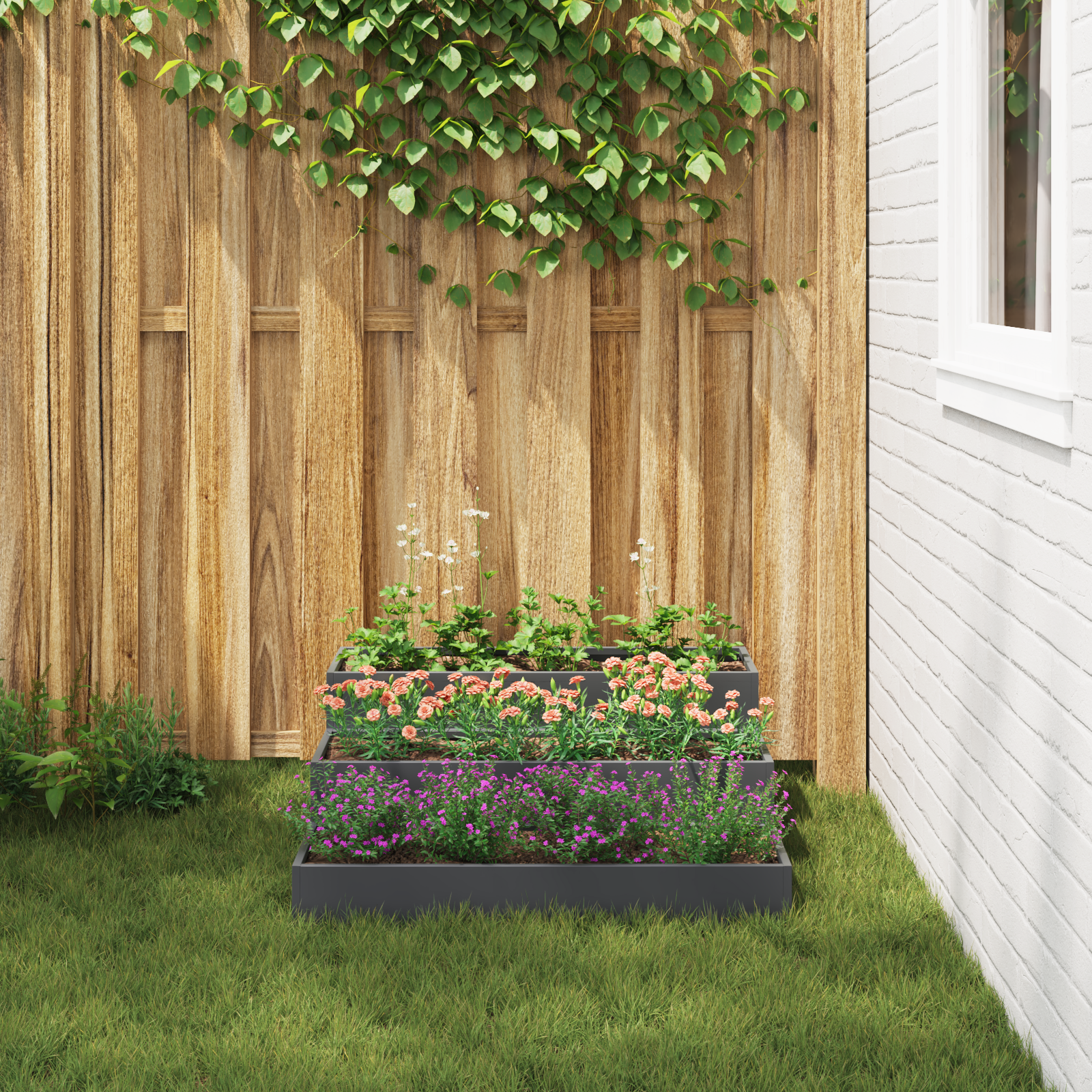 Ghiveci de Grădină 3-Tier 90x90x35 cm Oțel Antracit GartenMobel Dekor