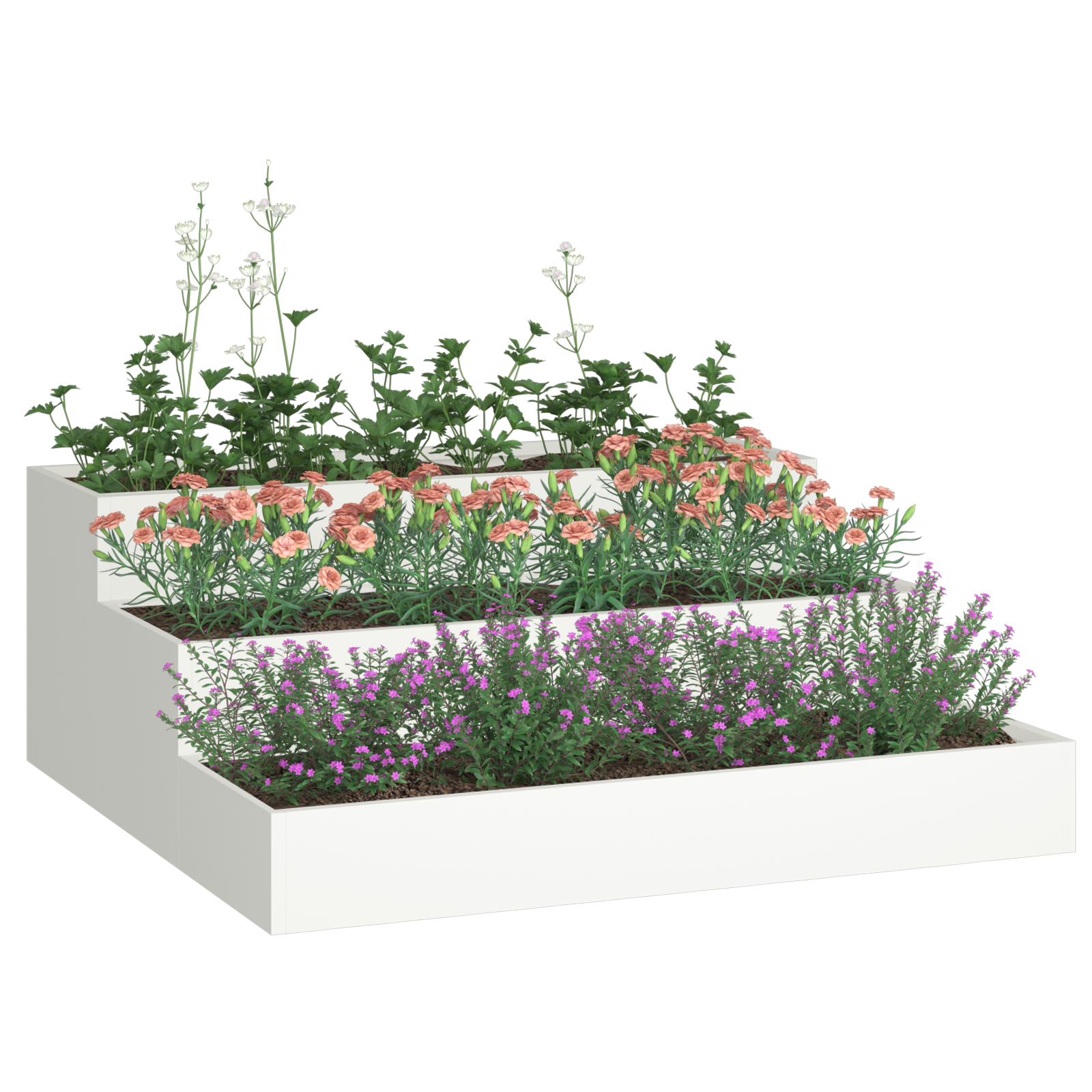 Ghiveci pentru Grădină 3-Tier 90x90x35 cm Alb Oțel GartenMobel Dekor