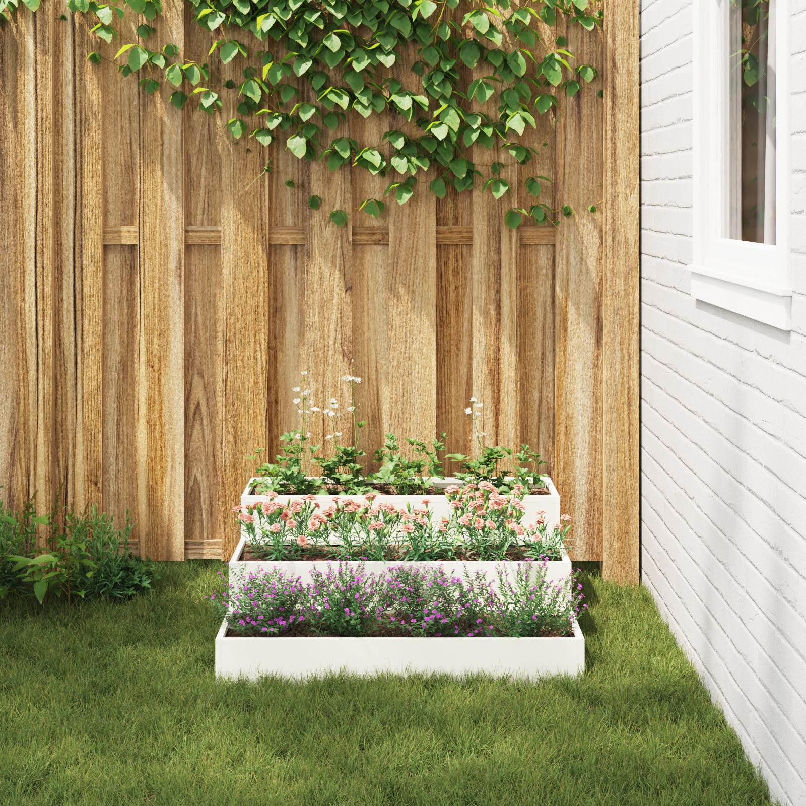 Ghiveci pentru Grădină 3-Tier 90x90x35 cm Alb Oțel GartenMobel Dekor