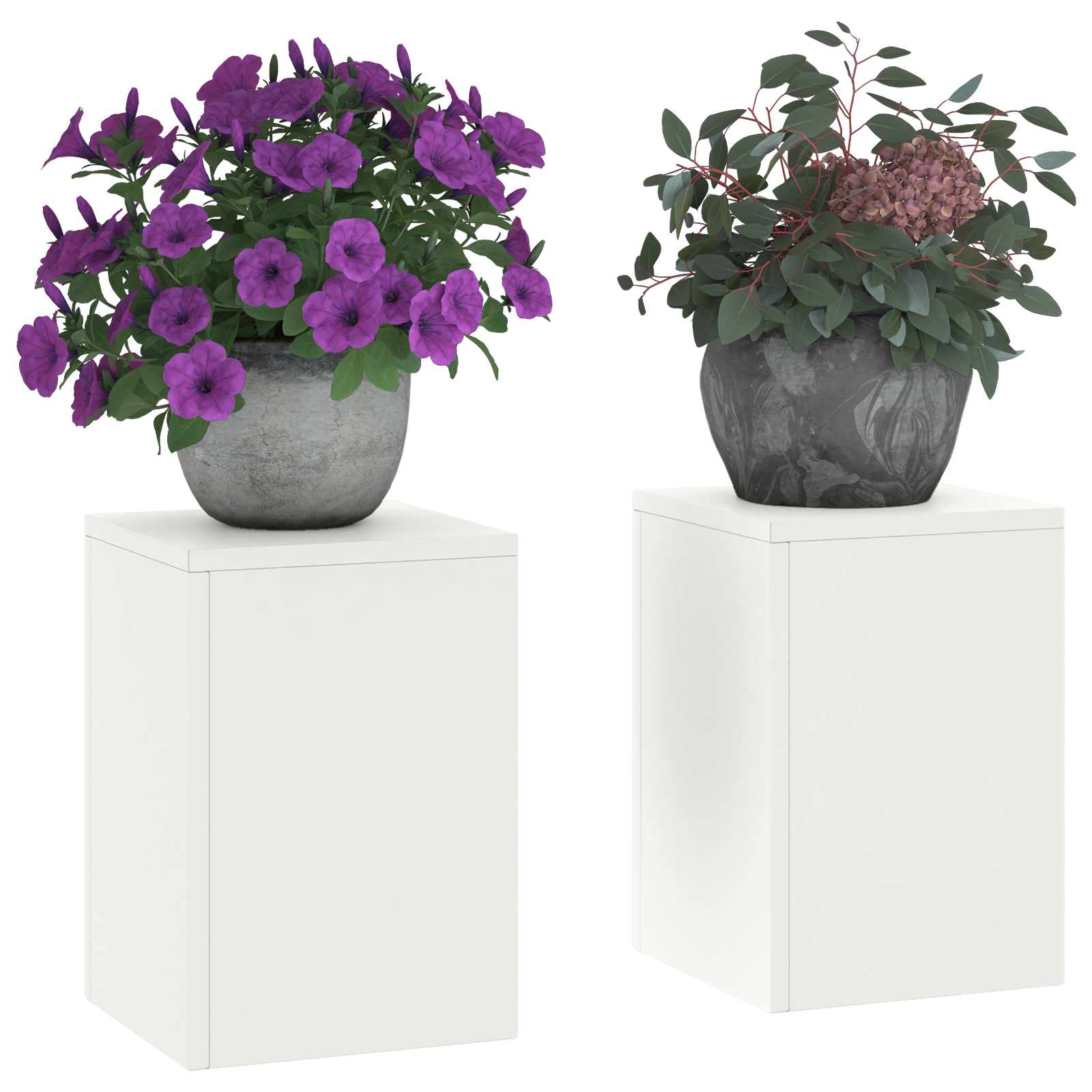 Suporturi plante pilon, exterior, 2 buc., alb, 24x24x35 cm oțel GartenMobel Dekor