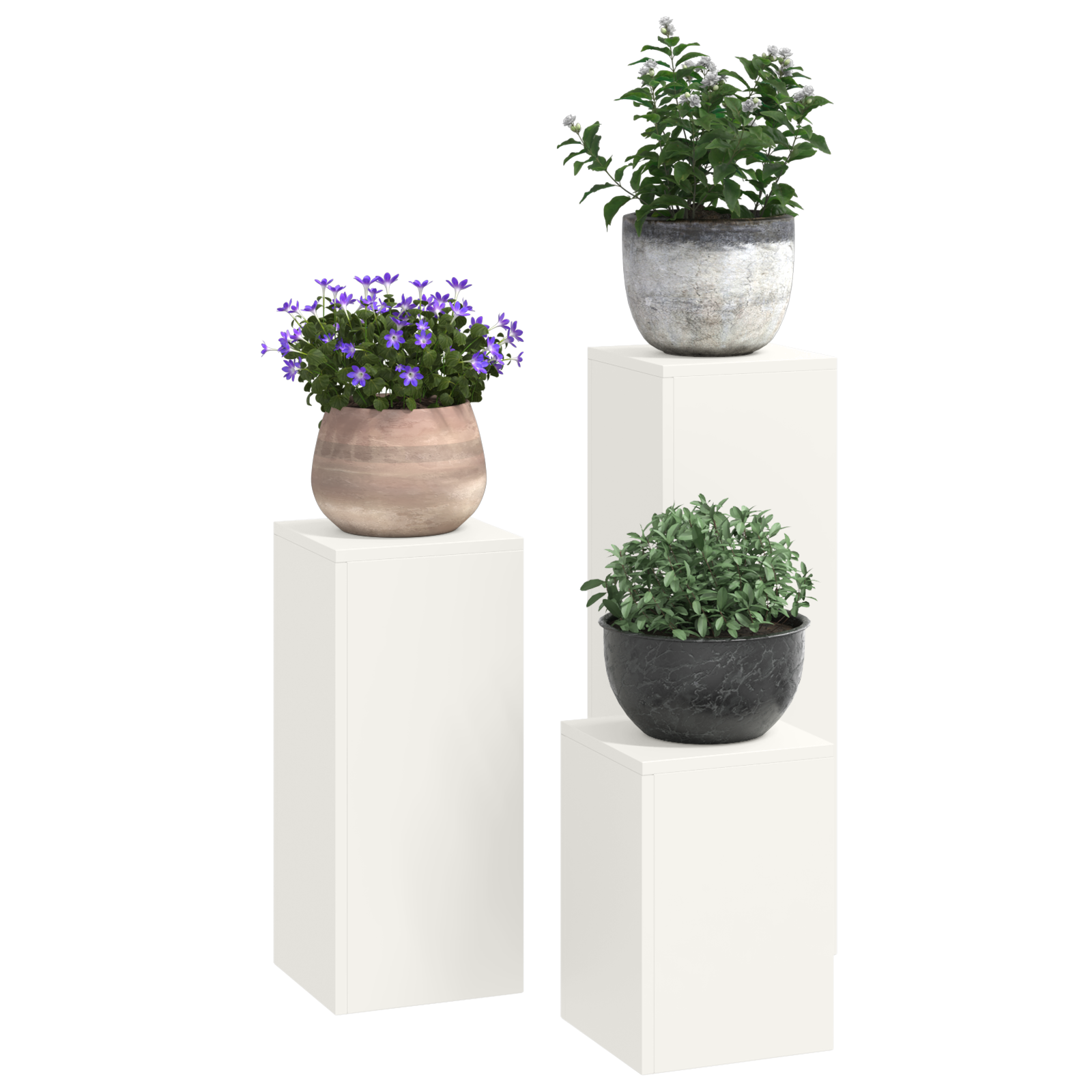Suporturi plante pilon, exterior, 3 buc., alb, oțel GartenMobel Dekor