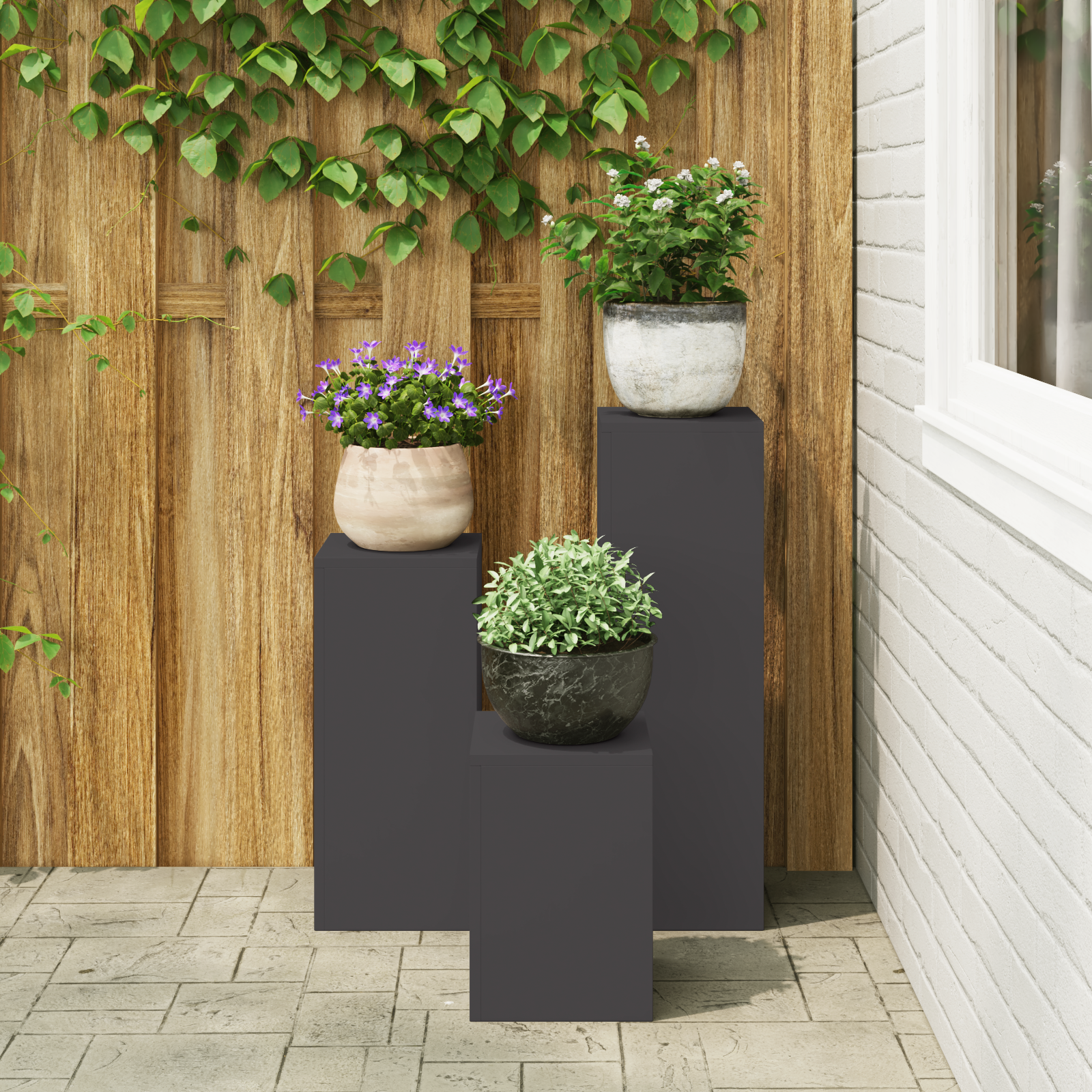 Suporturi plante pilon, exterior, 3 buc., negru, oțel GartenMobel Dekor
