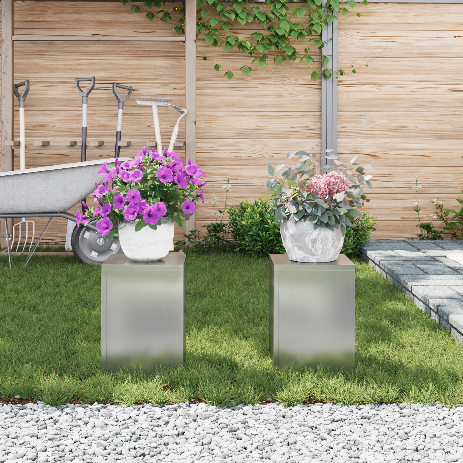 Suporturi plante pilon exterior 2 buc. 24x24x35 cm oțel GartenMobel Dekor