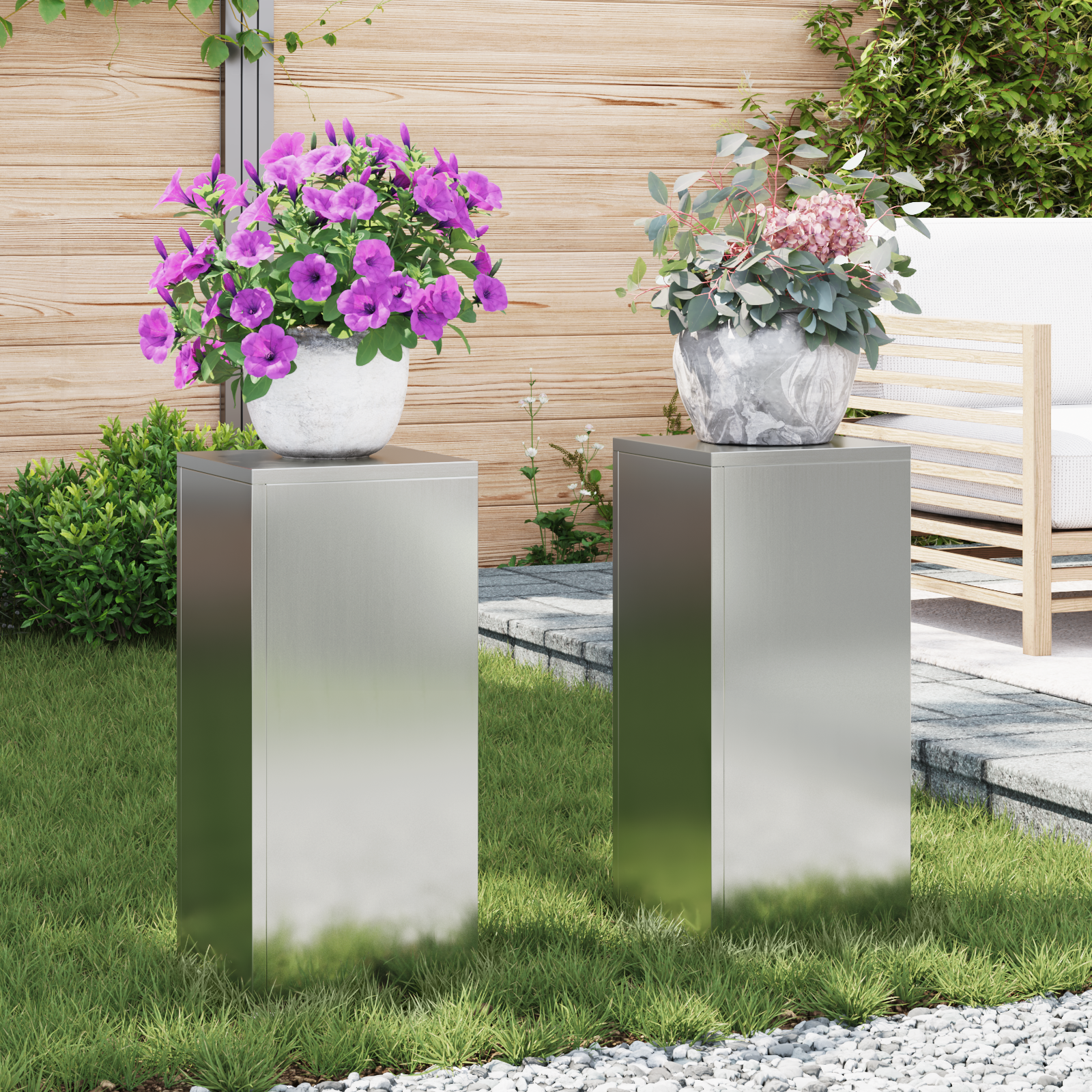 Suporturi plante pilon exterior 2 buc. 24x24x55 cm oțel GartenMobel Dekor