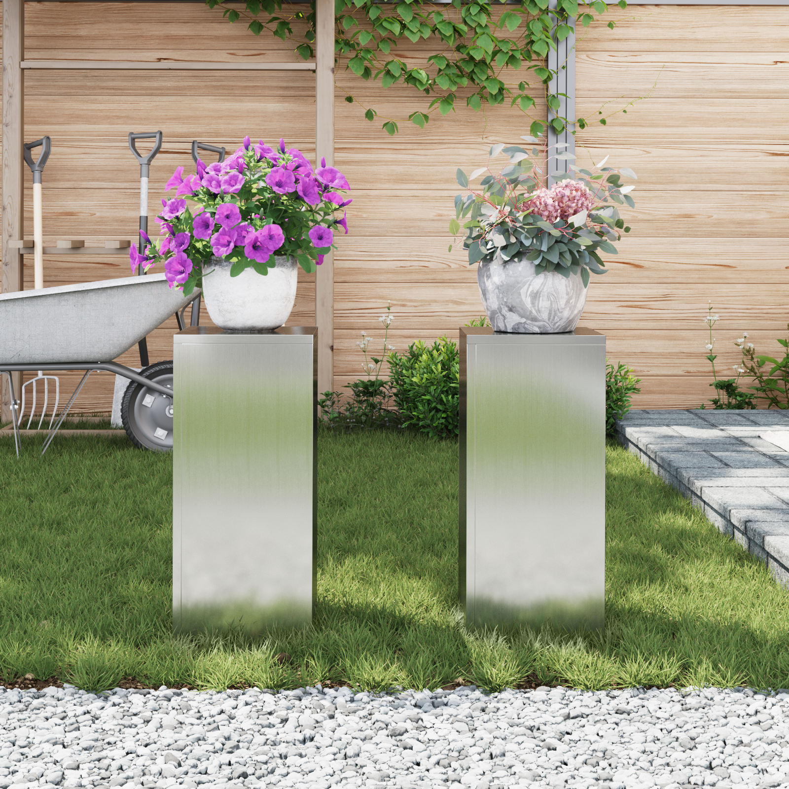 Suporturi plante pilon exterior 2 buc. 24x24x55 cm oțel GartenMobel Dekor
