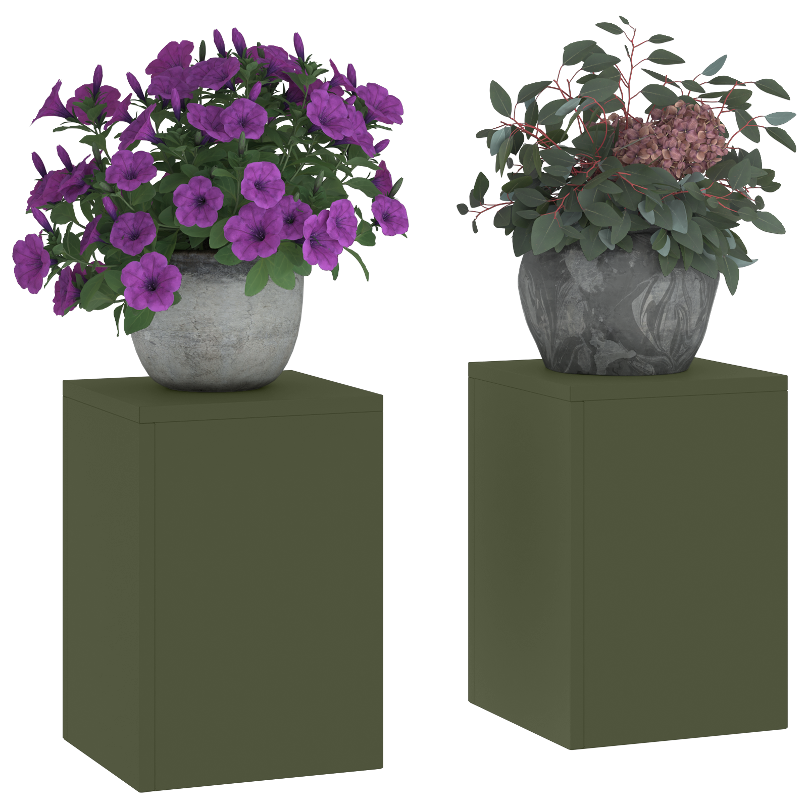 Suporturi plante pilon exterior 2 buc. oliv 24x24x35 cm oțel GartenMobel Dekor