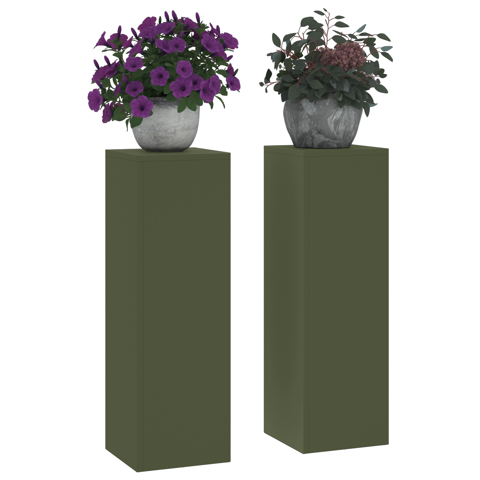 Suporturi plante pilon exterior 2 buc. oliv 24x24x75 cm oțel GartenMobel Dekor