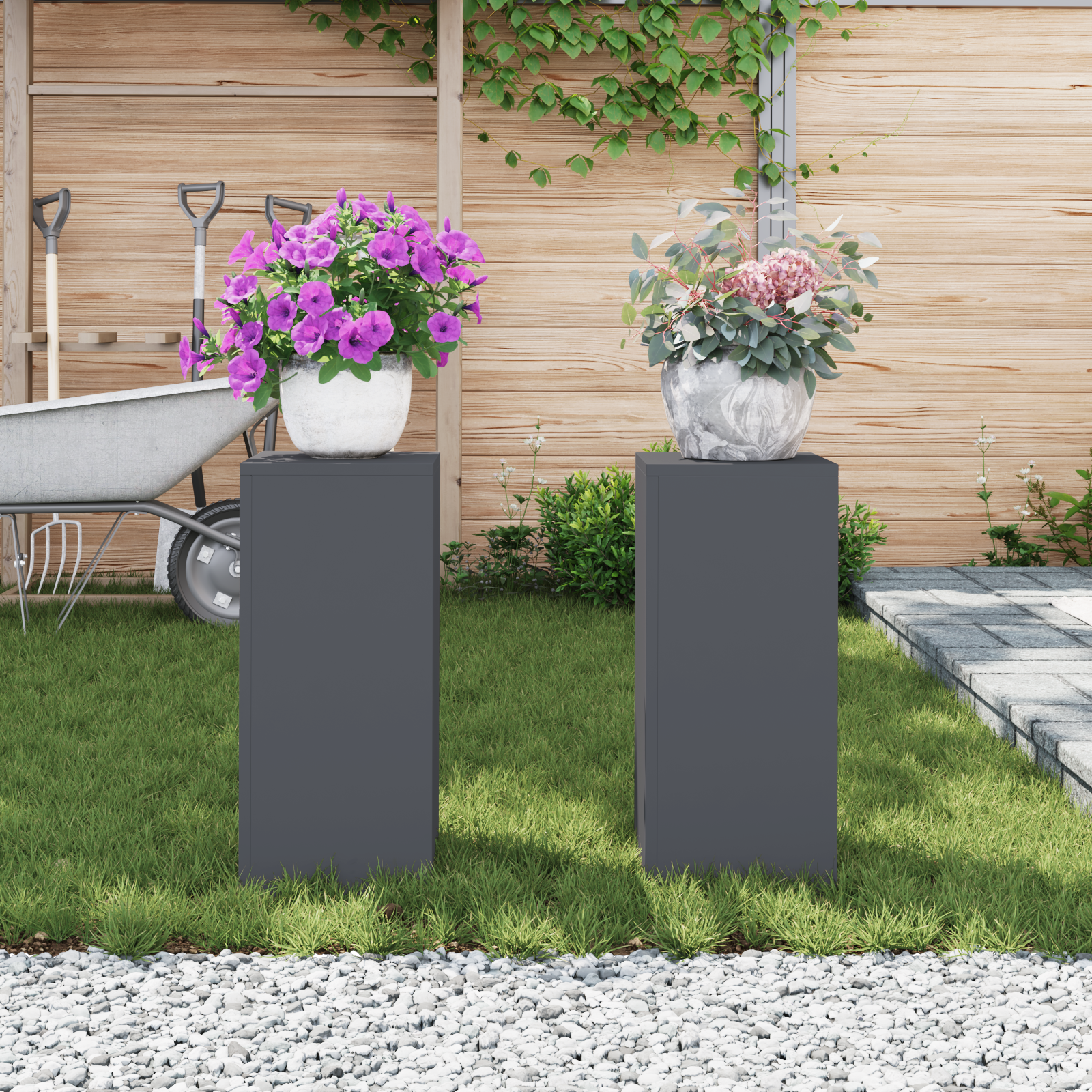 Suporturi plante pilon exterior 2 buc antracit 24x24x55 cm oțel GartenMobel Dekor