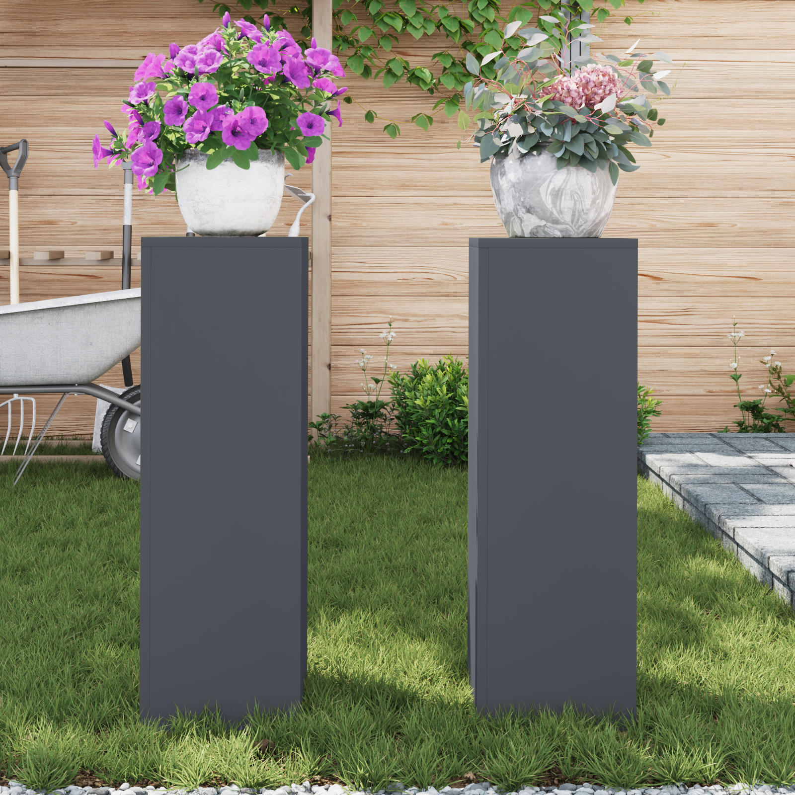 Suporturi plante pilon exterior 2 buc antracit 24x24x75 cm oțel GartenMobel Dekor