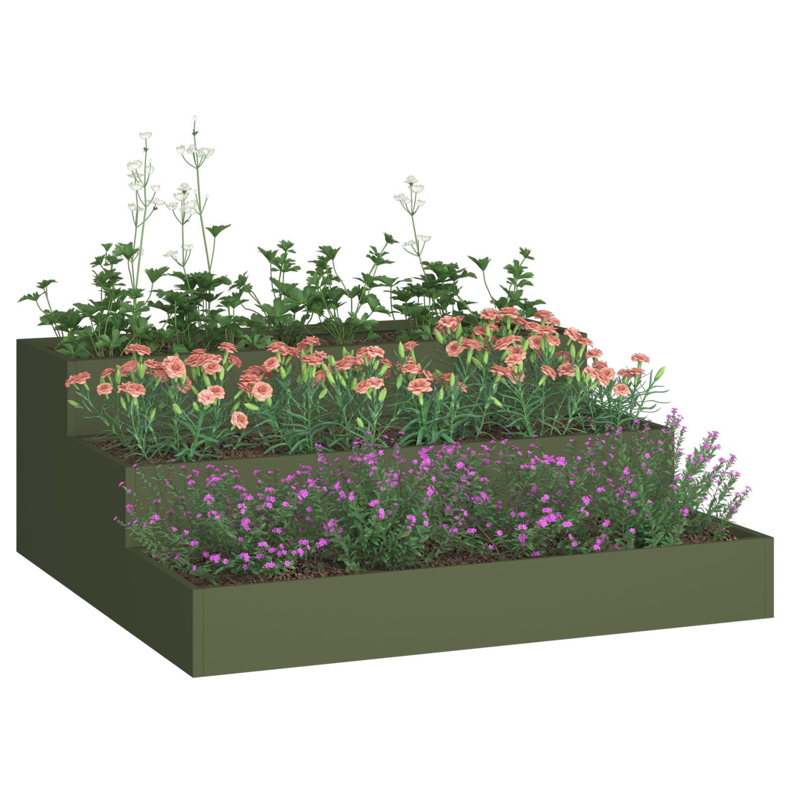 ghiveci de grădină 3-nivele 90x90x35 cm Verde măsliniu Oțel GartenMobel Dekor