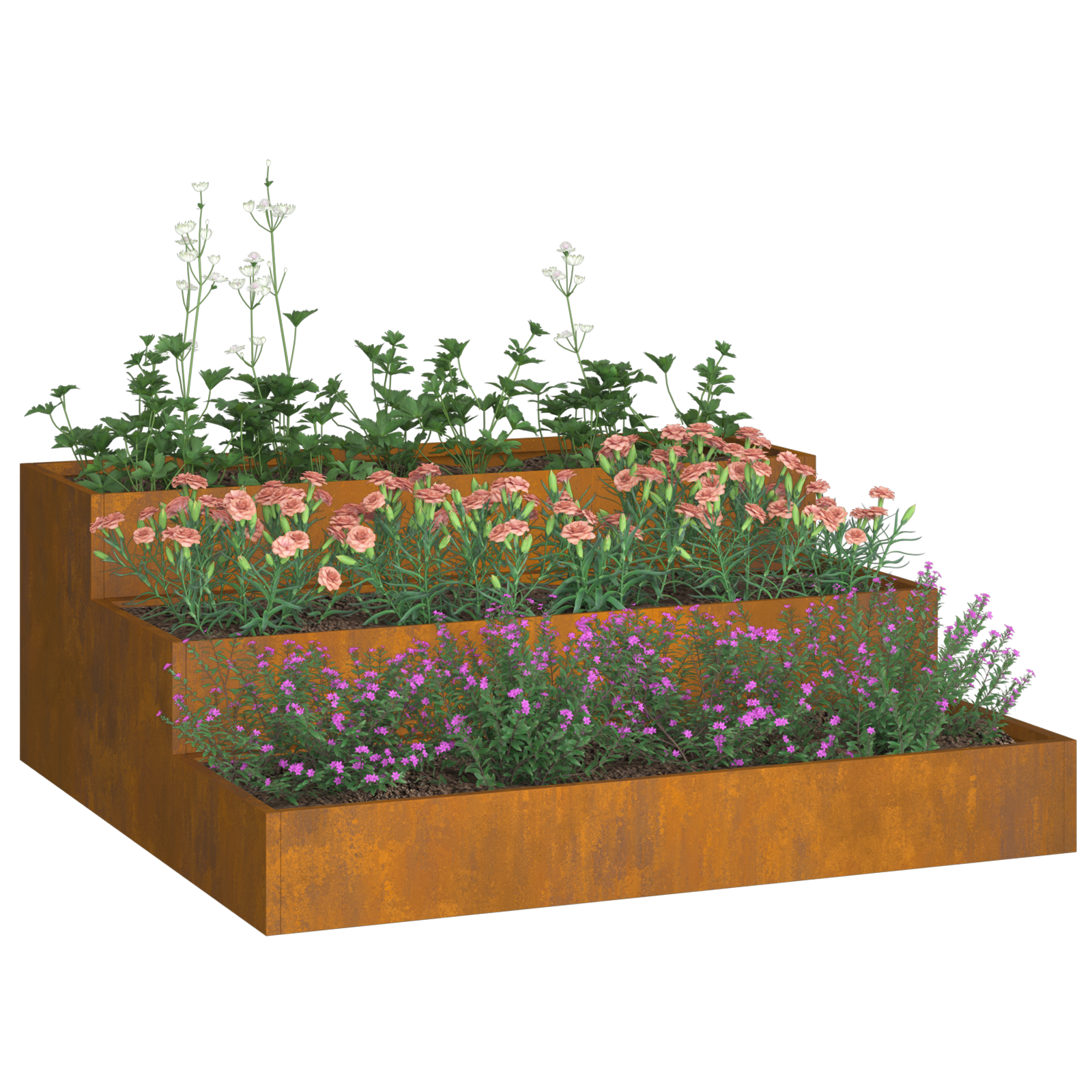Ghiveci de Grădină cu 3 Niveluri 90x90x35 cm Oțel Rezistent la Intemperii GartenMobel Dekor