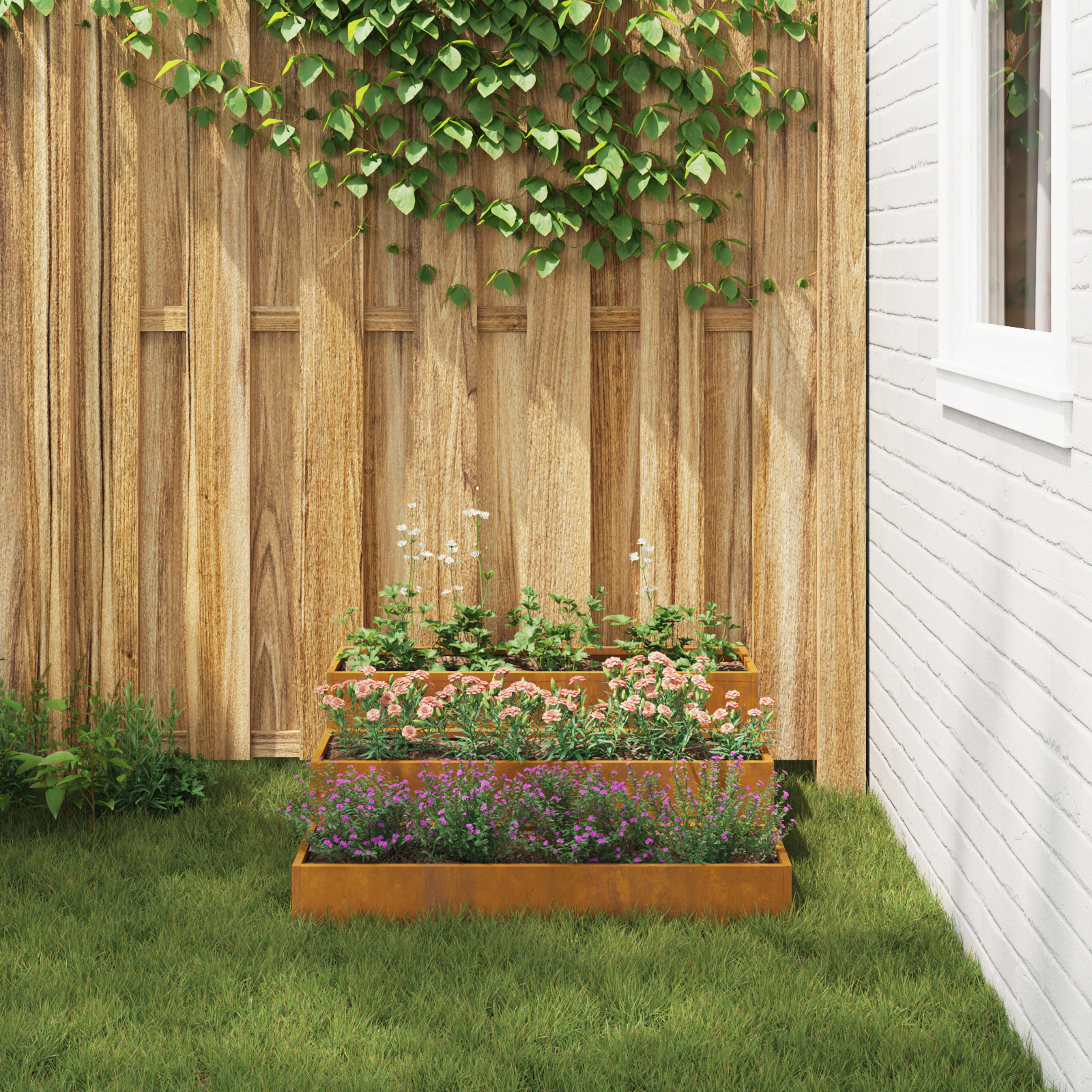 Ghiveci de Grădină cu 3 Niveluri 90x90x35 cm Oțel Rezistent la Intemperii GartenMobel Dekor