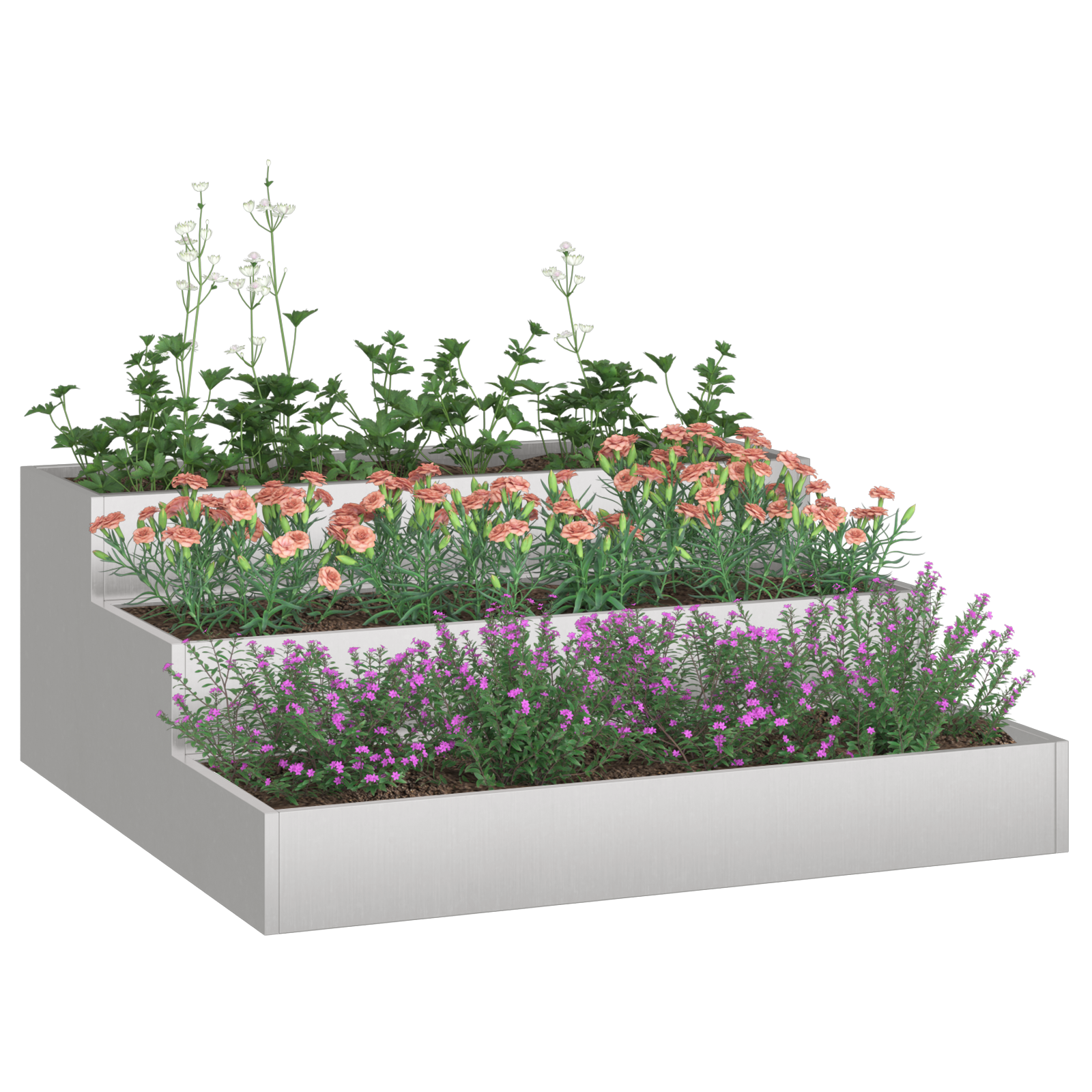 Ghiveci de grădină cu 3 etaje 90x90x35 cm Oțel inoxidabil GartenMobel Dekor