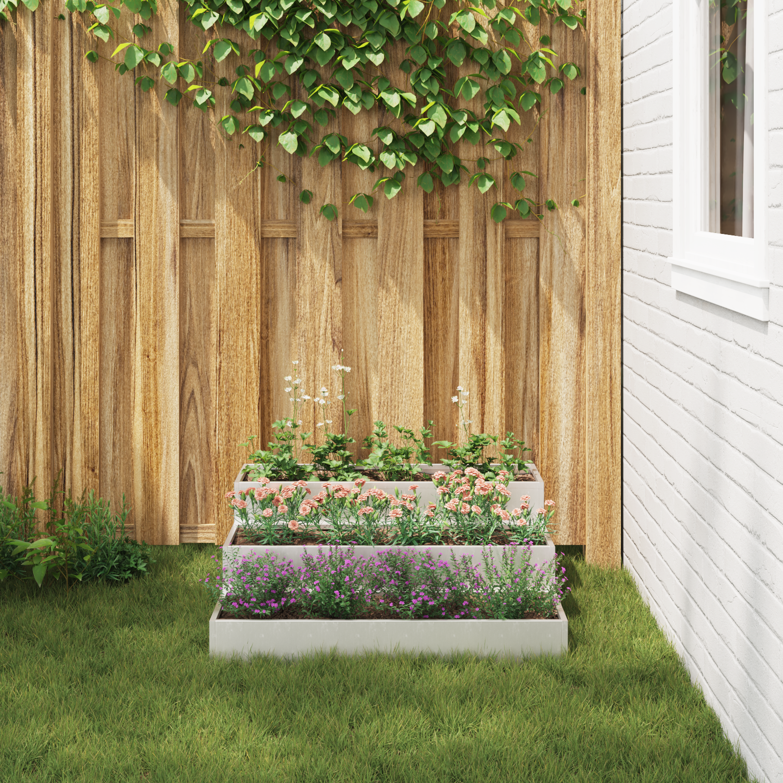 Ghiveci de grădină cu 3 etaje 90x90x35 cm Oțel inoxidabil GartenMobel Dekor