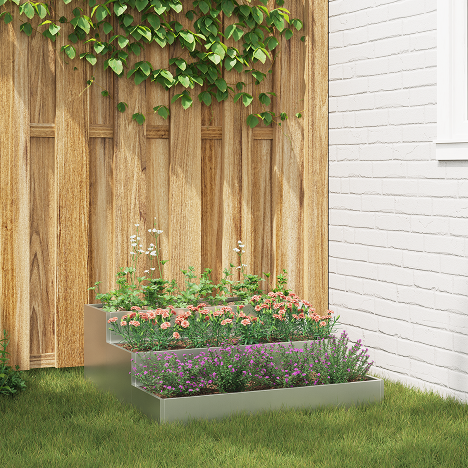Ghiveci de grădină cu 3 niveluri 90x90x35 cm Oțel galvanizat GartenMobel Dekor