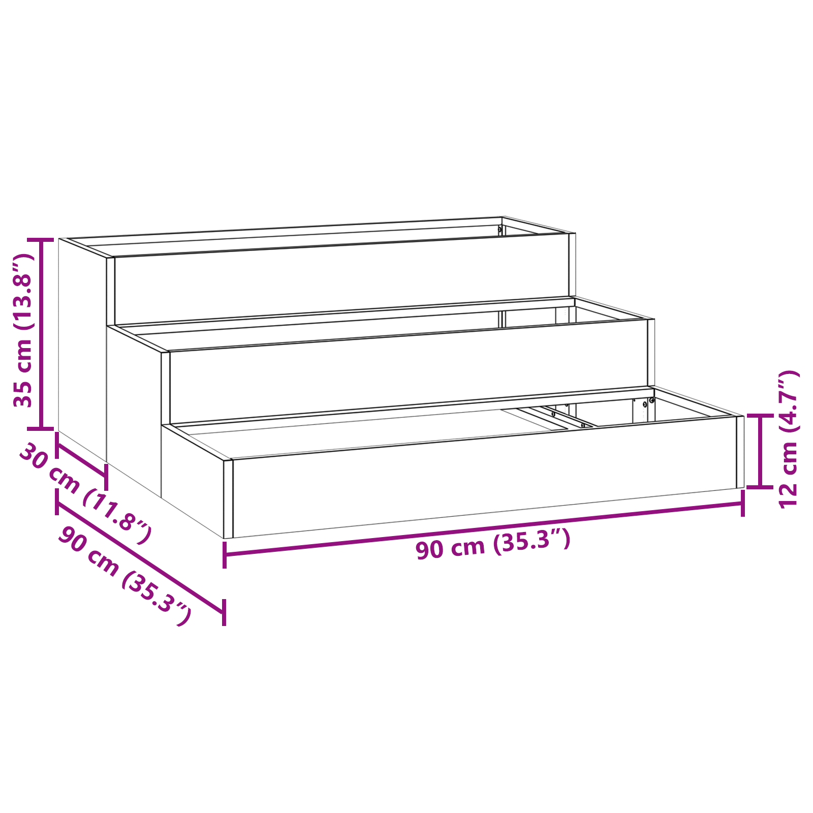 Ghiveci de grădină cu 3 niveluri 90x90x35 cm Oțel galvanizat GartenMobel Dekor