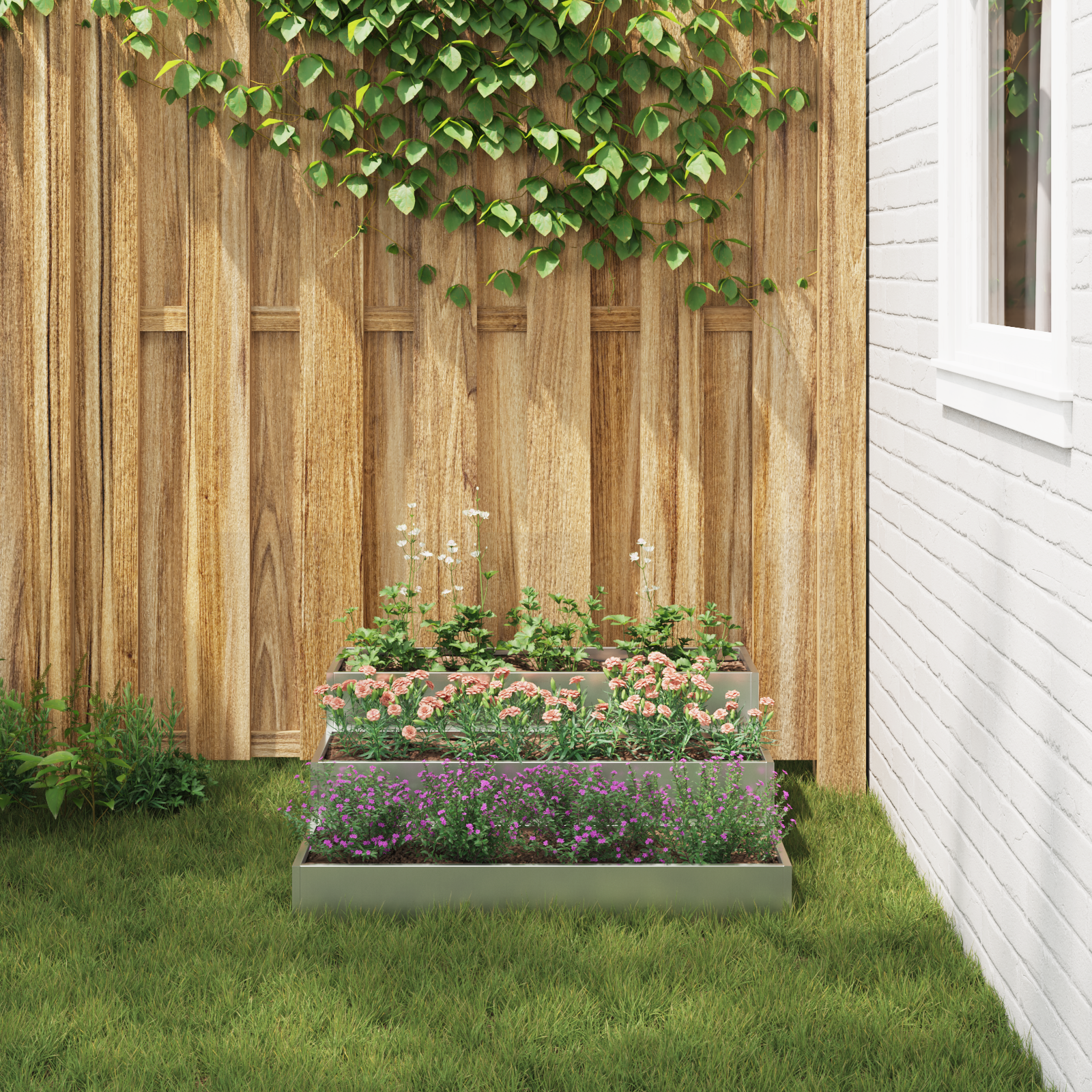 Ghiveci de grădină cu 3 niveluri 90x90x35 cm Oțel galvanizat GartenMobel Dekor